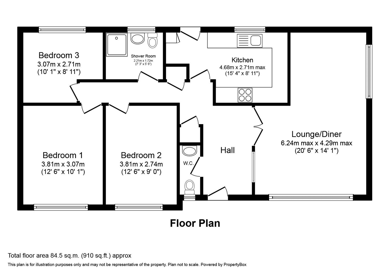 Floorplan of 3 bedroom Detached Bungalow for sale, Norview Road, Whitstable, Kent, CT5