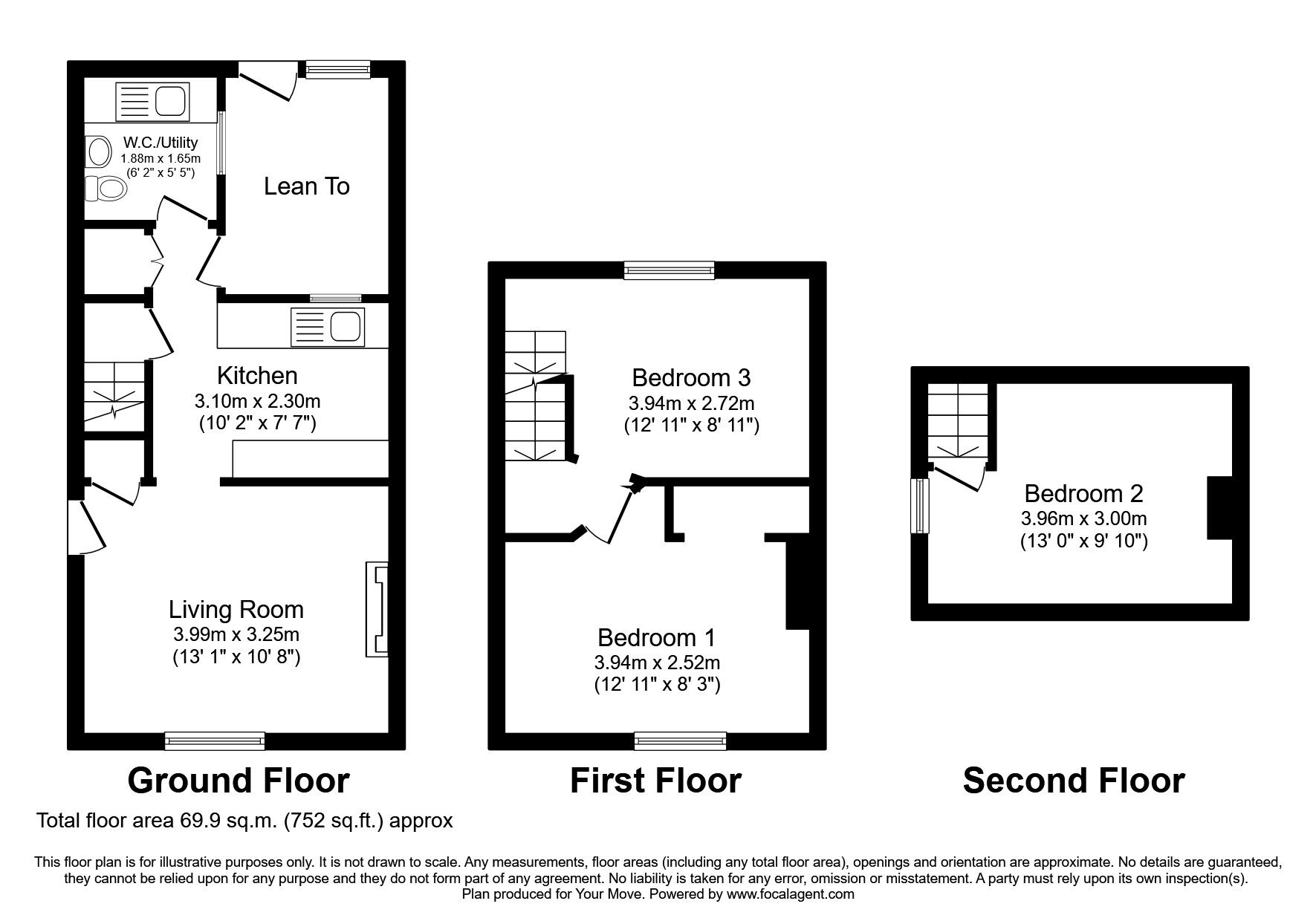 Floorplan of 3 bedroom Semi Detached House for sale, Priory Place, Faversham, Kent, ME13