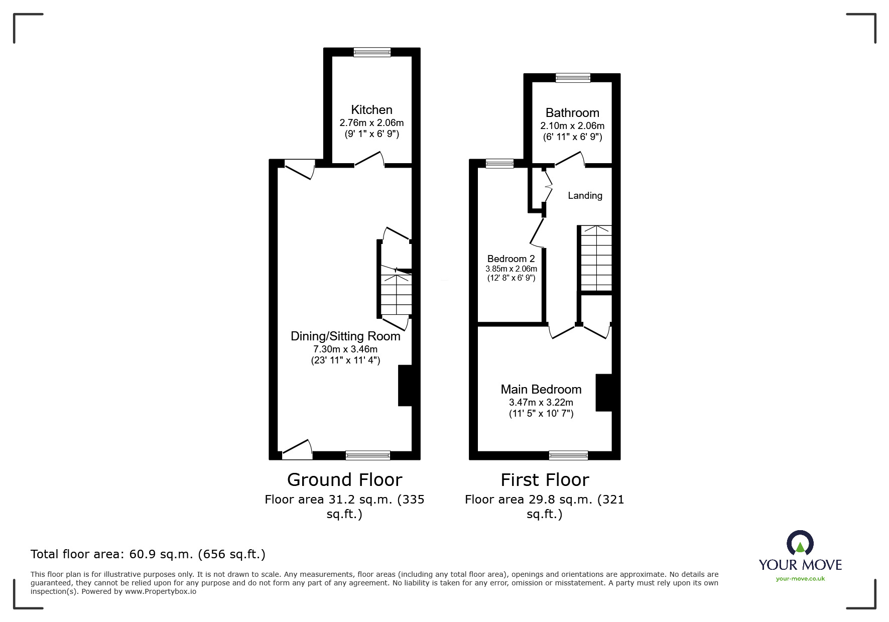 Floorplan of 2 bedroom Mid Terrace House to rent, Fielding Street, Faversham, Kent, ME13