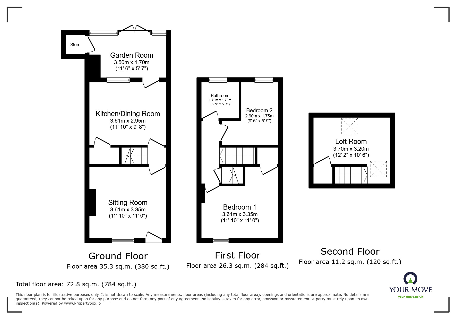 Floorplan of 3 bedroom Mid Terrace House for sale, Grove Place, Faversham, Kent, ME13