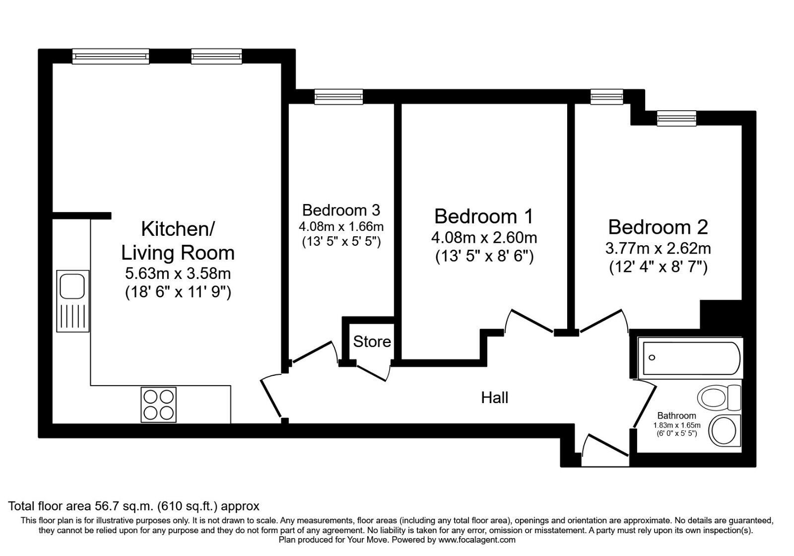 Floorplan of 3 bedroom Flat to rent, Newton Road, Faversham, Kent, ME13