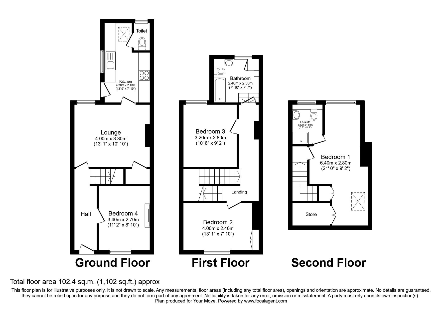 Floorplan of 4 bedroom Mid Terrace House to rent, Queens Road, Egham, Surrey, TW20
