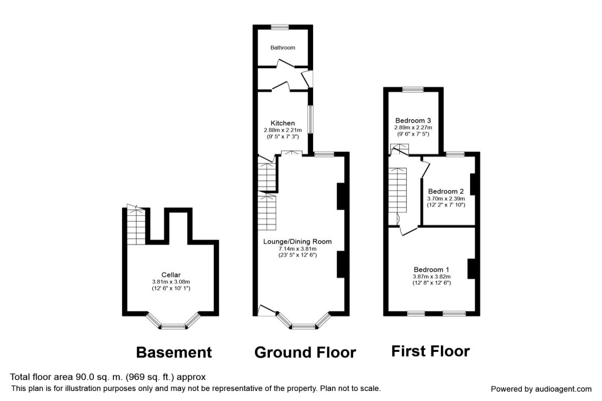 Floorplan of 3 bedroom Mid Terrace House to rent, St. Marys Road, Gillingham, Kent, ME7