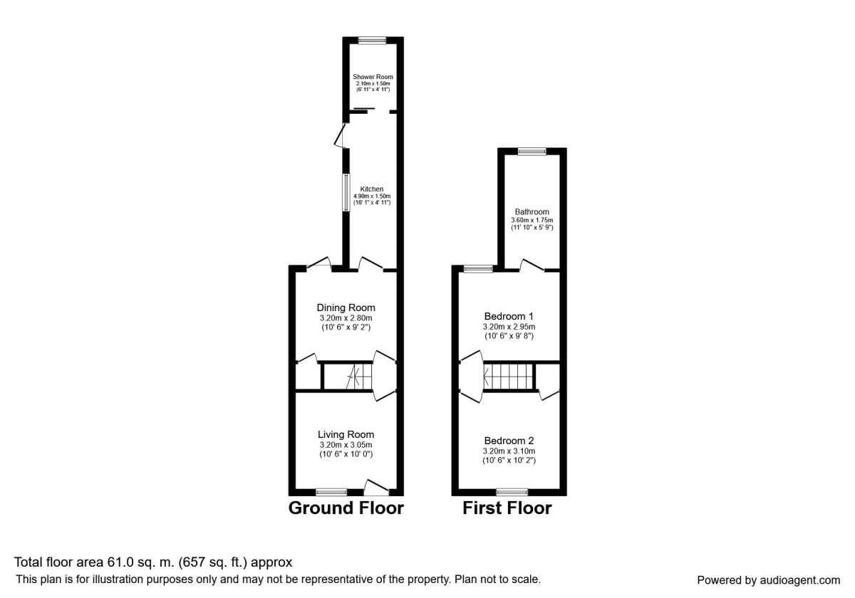 Floorplan of 2 bedroom Mid Terrace House to rent, Franklin Road, Gillingham, Kent, ME7