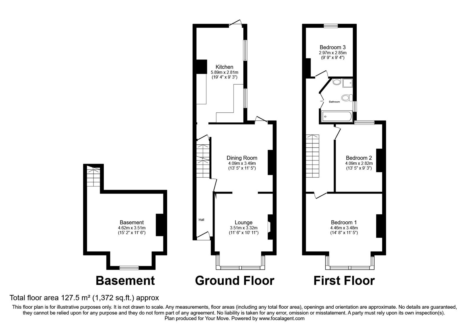Floorplan of 3 bedroom Mid Terrace House for sale, Camden Road, Kent, ME7
