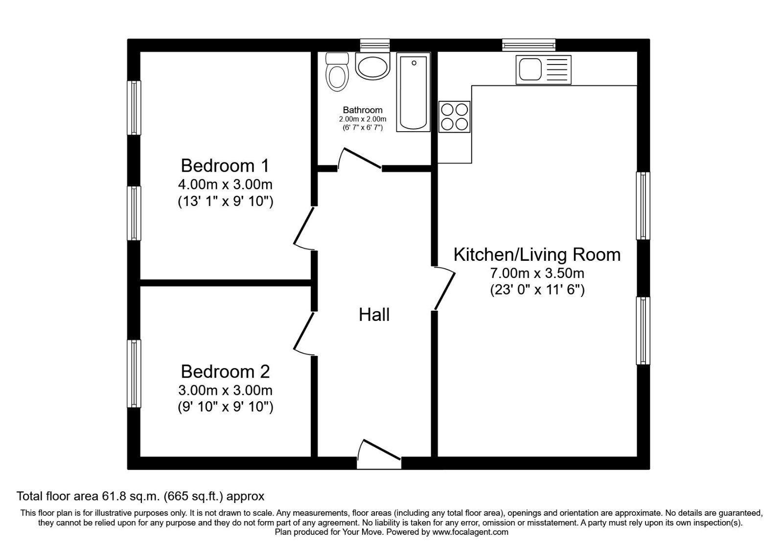 Floorplan of 2 bedroom Flat to rent, Trafalgar Court, Trafalgar Street, Kent, ME7
