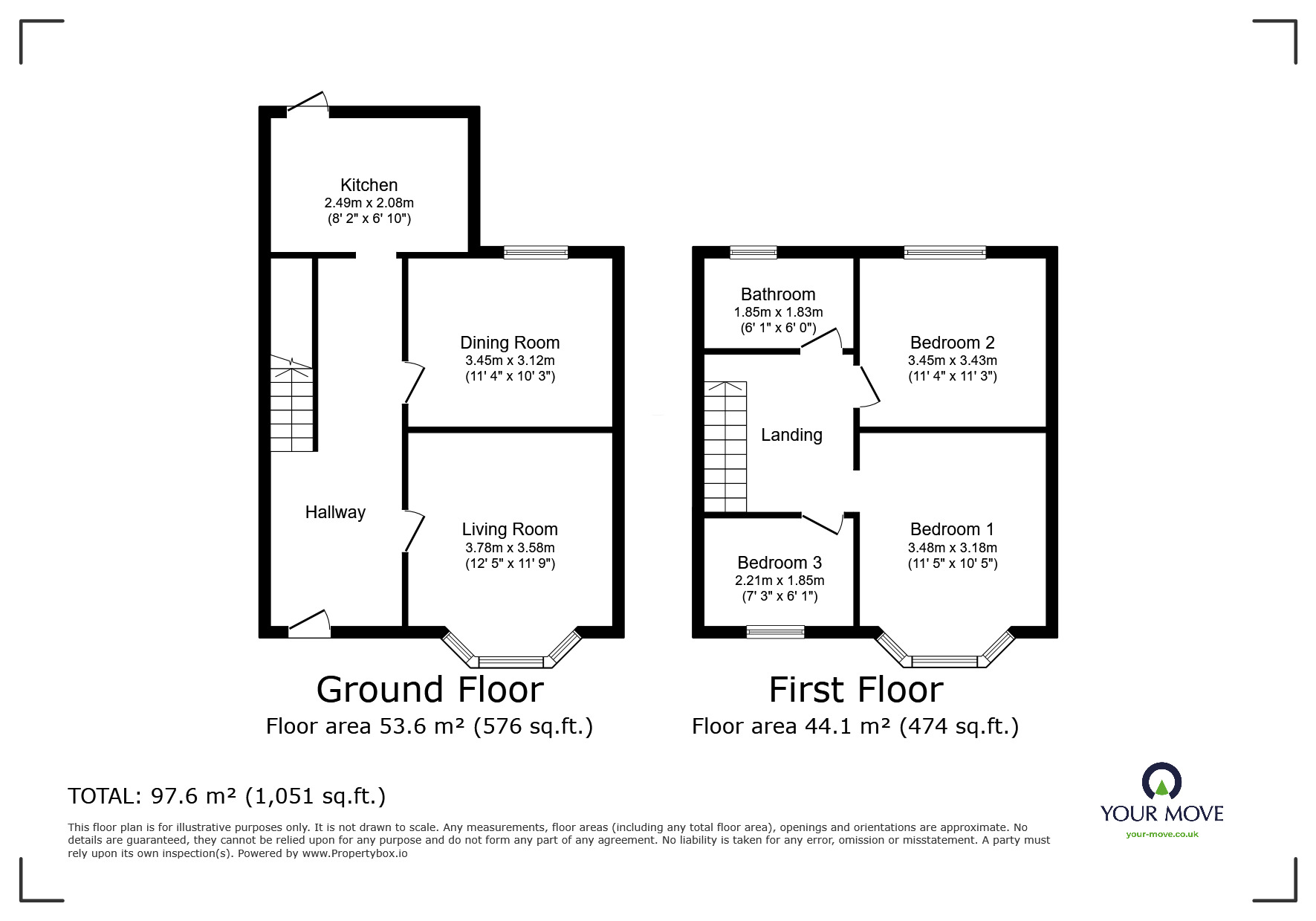 Floorplan of 3 bedroom Mid Terrace House for sale, Jackson Avenue, Rochester, Kent, ME1