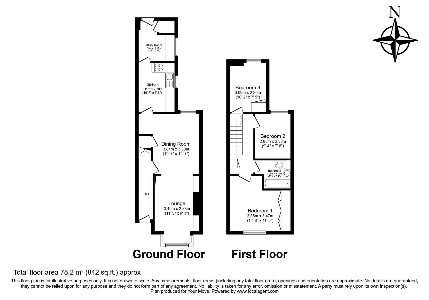 Floorplan of 3 bedroom Mid Terrace House for sale, Cecil Road, Rochester, Kent, ME1