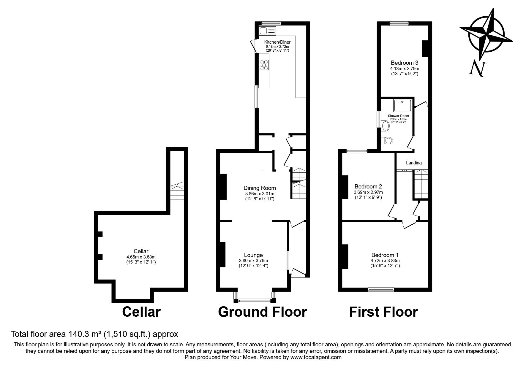Floorplan of 3 bedroom  House for sale, Gillingham Road, Gillingham, Kent, ME7