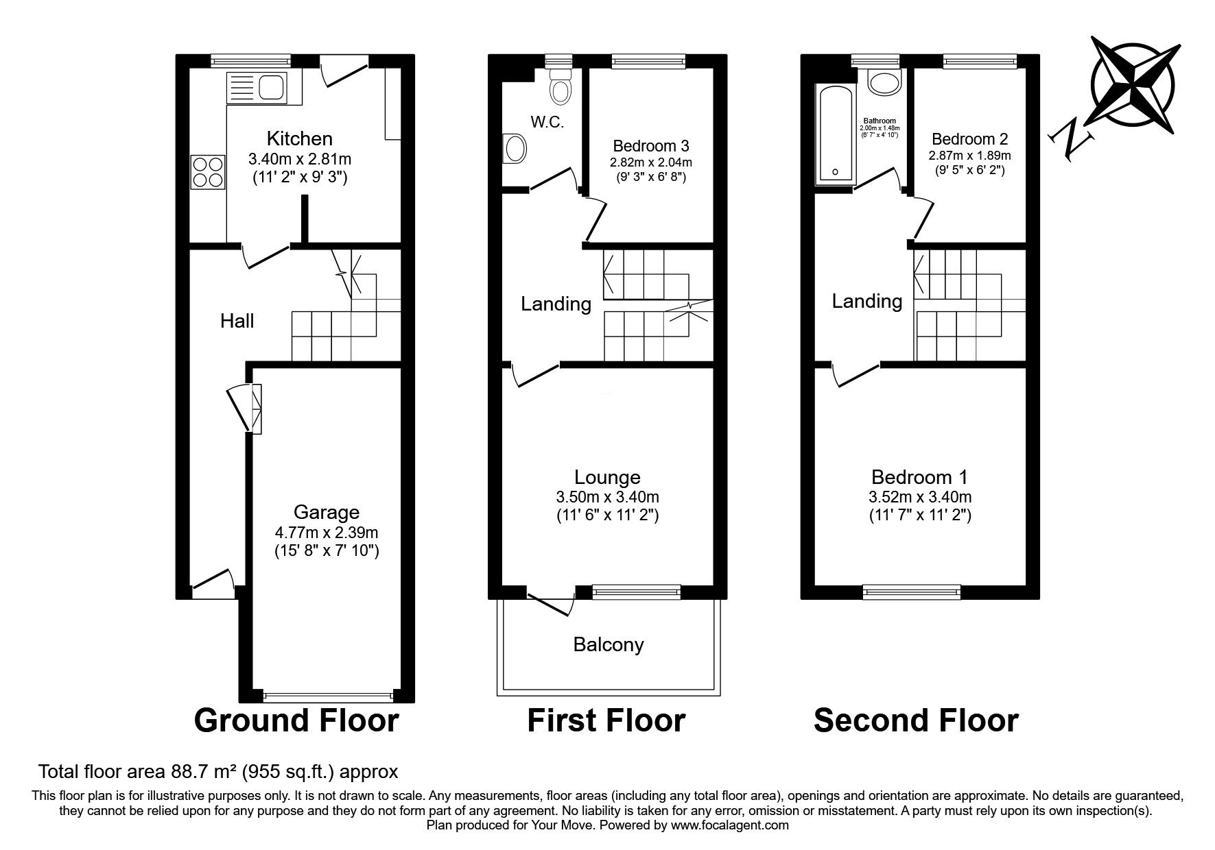 Floorplan of 3 bedroom Mid Terrace House for sale, Mill Road, Gillingham, Kent, ME7