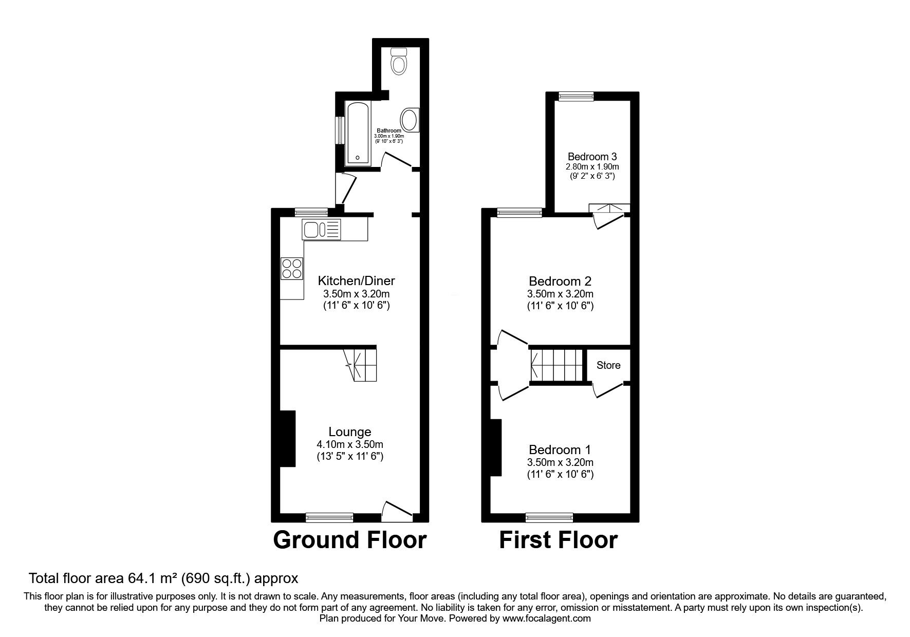 Floorplan of 3 bedroom Mid Terrace House to rent, West Street, Gillingham, Kent, ME7