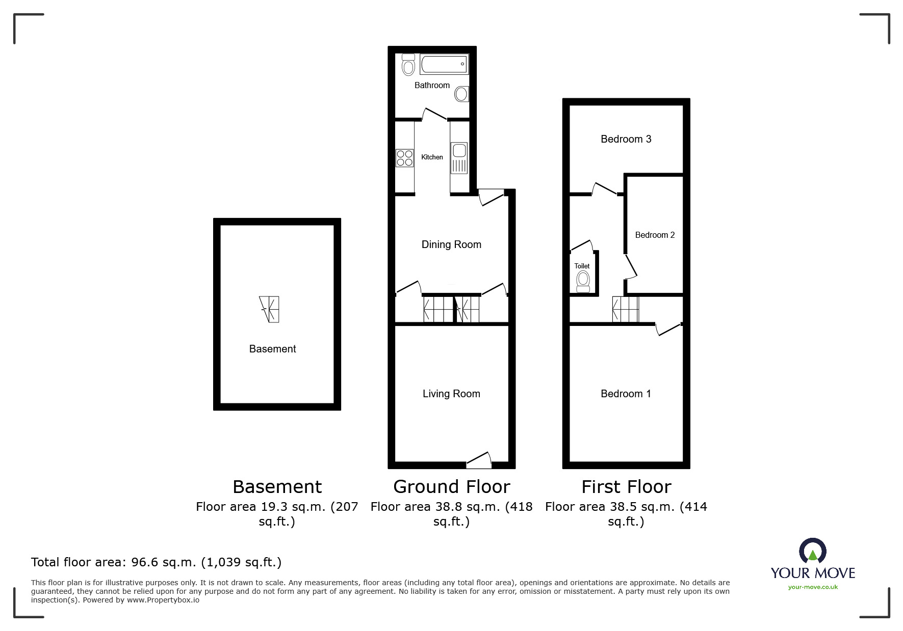 Floorplan of 3 bedroom Mid Terrace House to rent, Hamilton Road, Gillingham, Kent, ME7