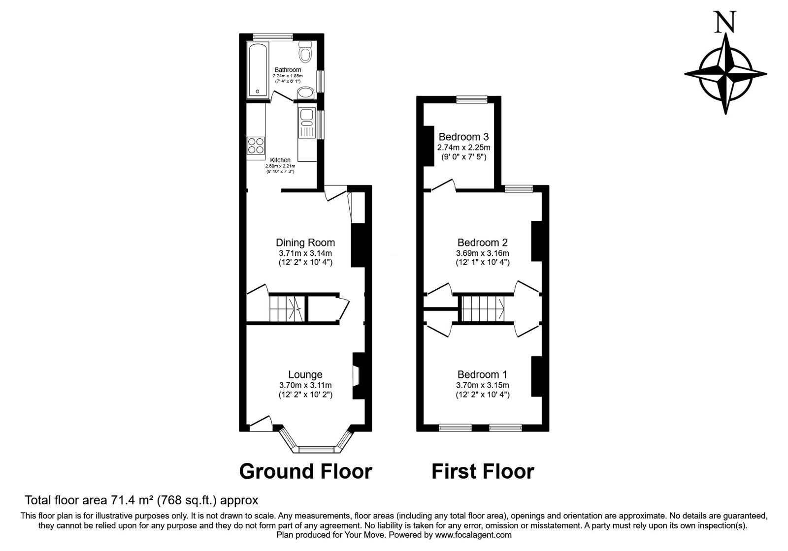 Floorplan of 3 bedroom Mid Terrace House for sale, Milton Road, Gillingham, Kent, ME7