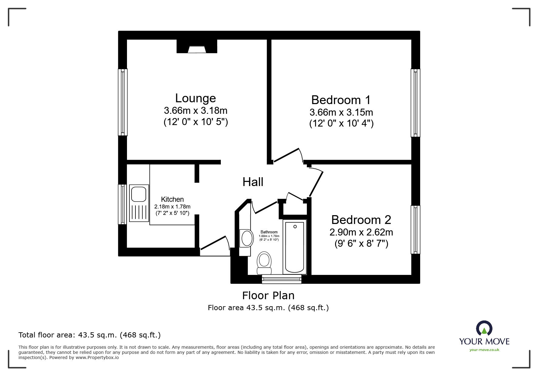 Floorplan of 2 bedroom  Flat for sale, Vale Drive, Chatham, Kent, ME5