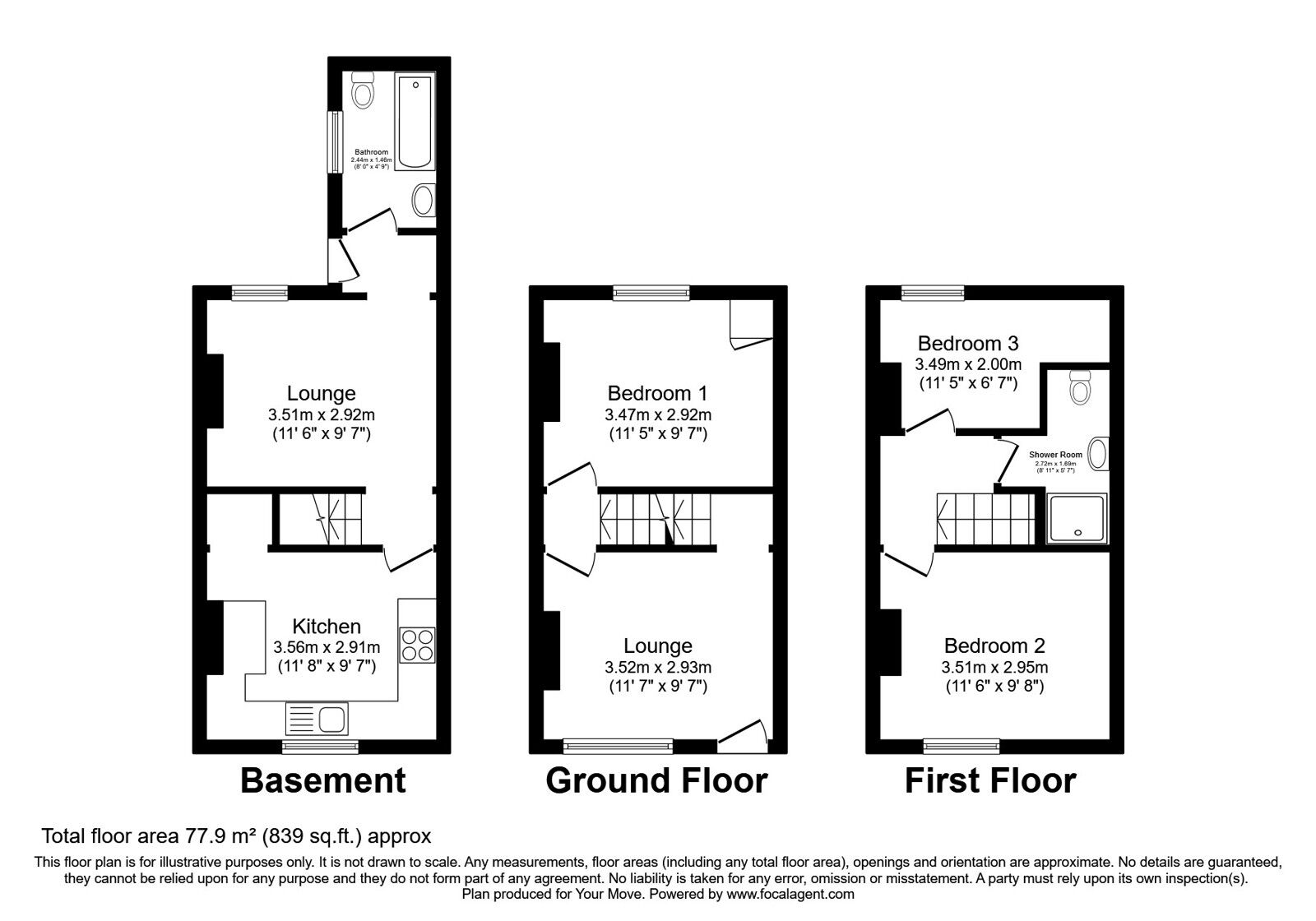 Floorplan of 3 bedroom Mid Terrace House for sale, King Street, Gillingham, Kent, ME7