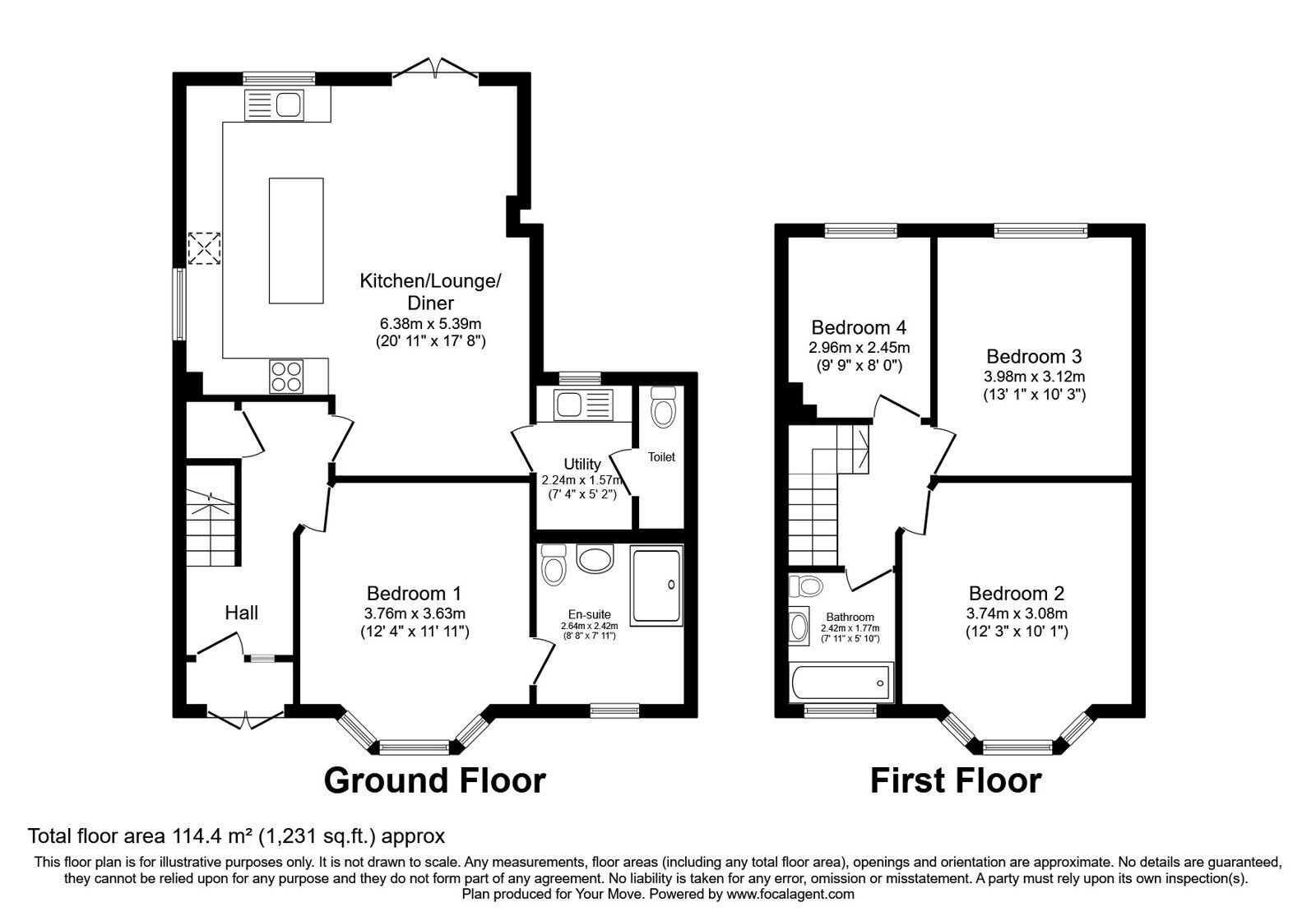 Floorplan of 4 bedroom Detached House to rent, Hunters Way West, Chatham, Kent, ME5