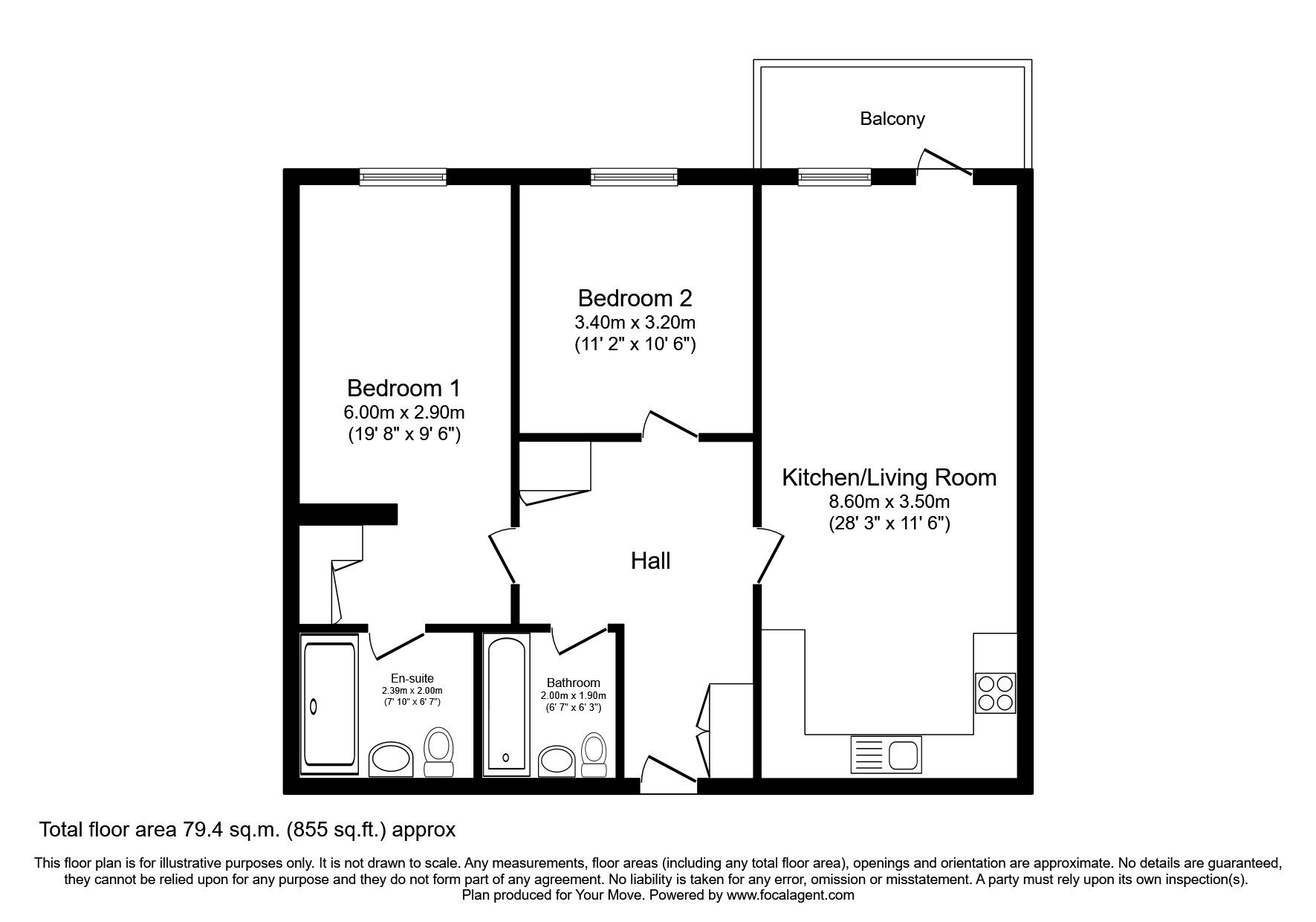 Floorplan of 2 bedroom  Flat for sale, Pegasus Way, Gillingham, Kent, ME7