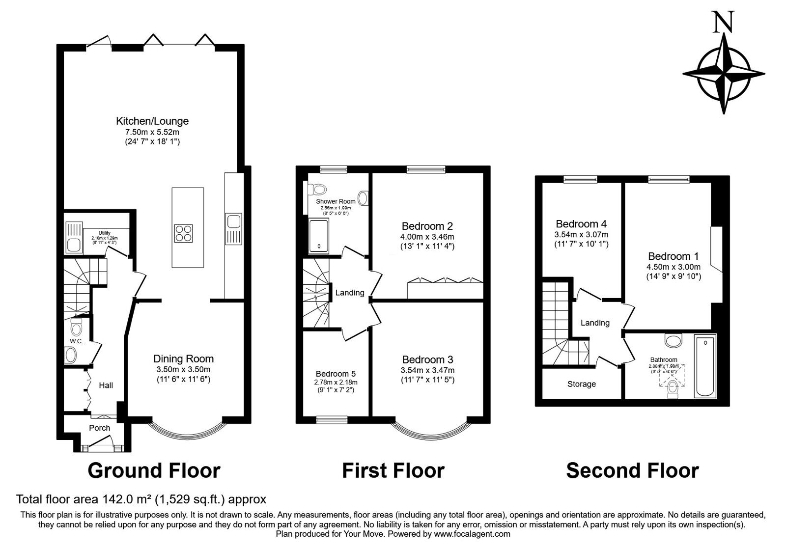 Floorplan of 5 bedroom Semi Detached House for sale, Sunnymead Avenue, Gillingham, Kent, ME7