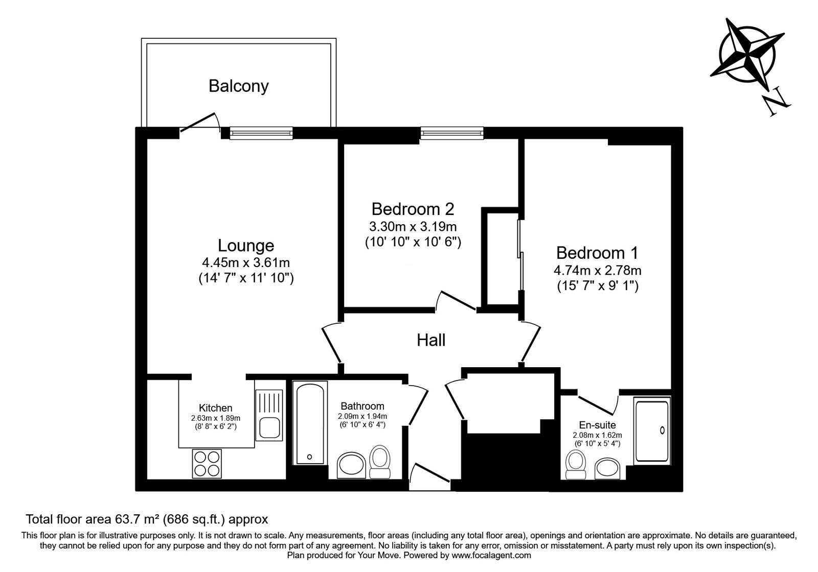 Floorplan of 2 bedroom  Flat for sale, Pegasus Way, Gillingham, Kent, ME7
