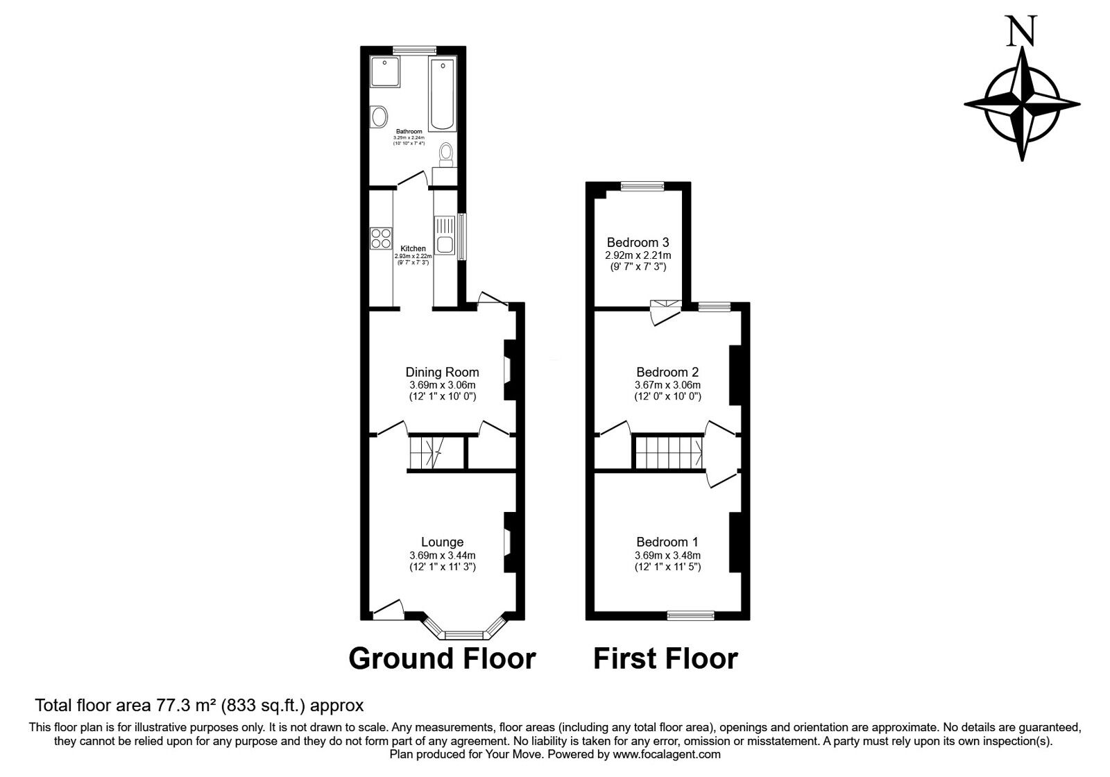 Floorplan of 3 bedroom Mid Terrace House for sale, Hamilton Road, Gillingham, Kent, ME7