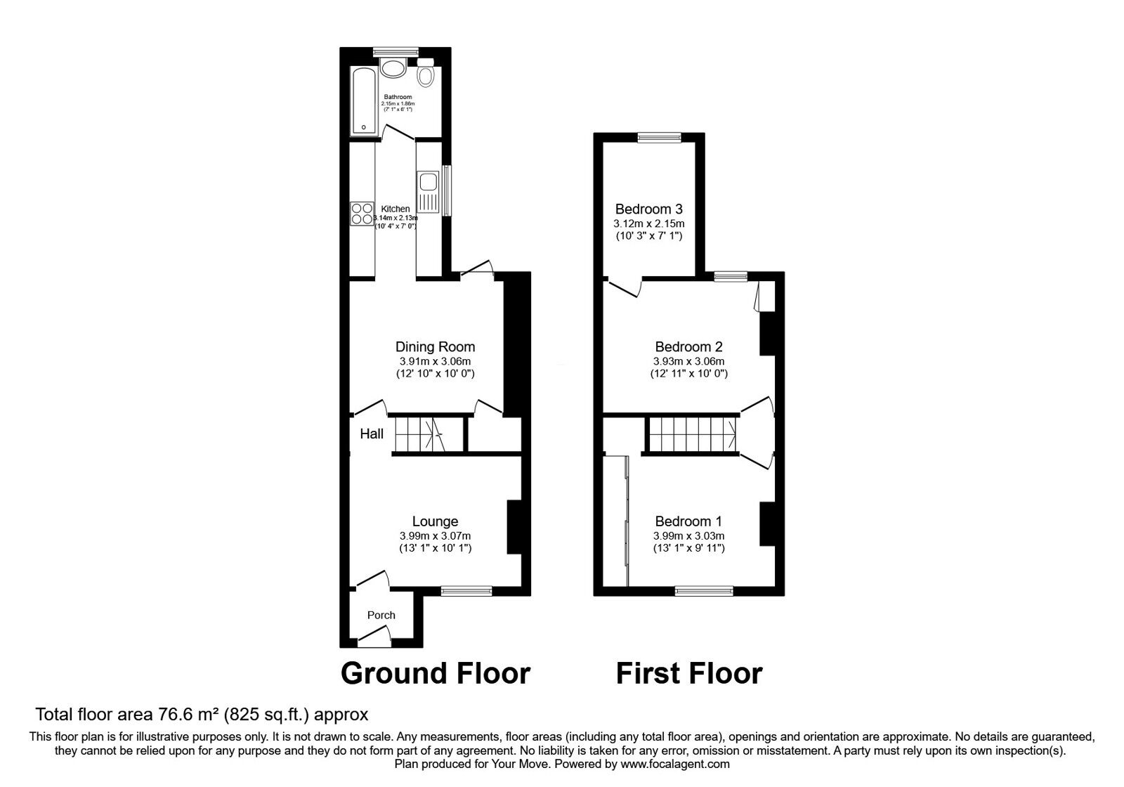 Floorplan of 3 bedroom Mid Terrace House for sale, Frederick Road, Gillingham, Kent, ME7
