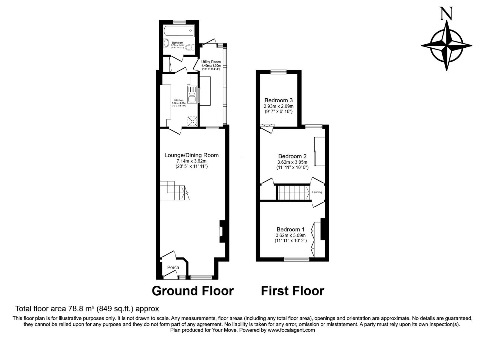 Floorplan of 3 bedroom Mid Terrace House for sale, Adelaide Road, Gillingham, Kent, ME7