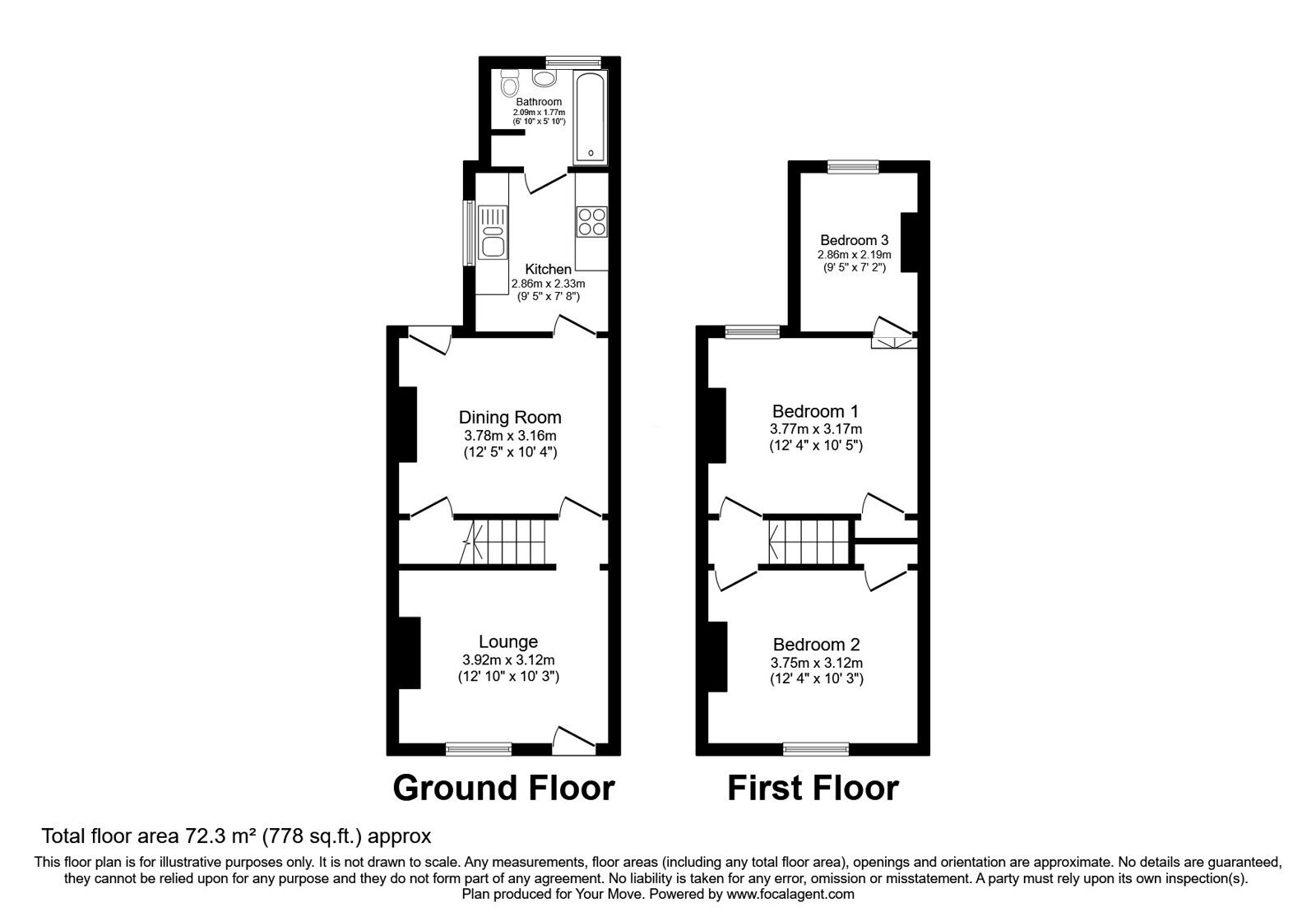 Floorplan of 3 bedroom Mid Terrace House for sale, Baden Road, Gillingham, Kent, ME7