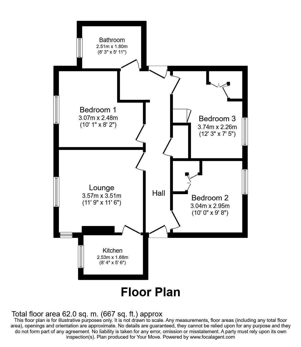 Floorplan of 3 bedroom Flat to rent, Sir Evelyn Road, Rochester, Kent, ME1