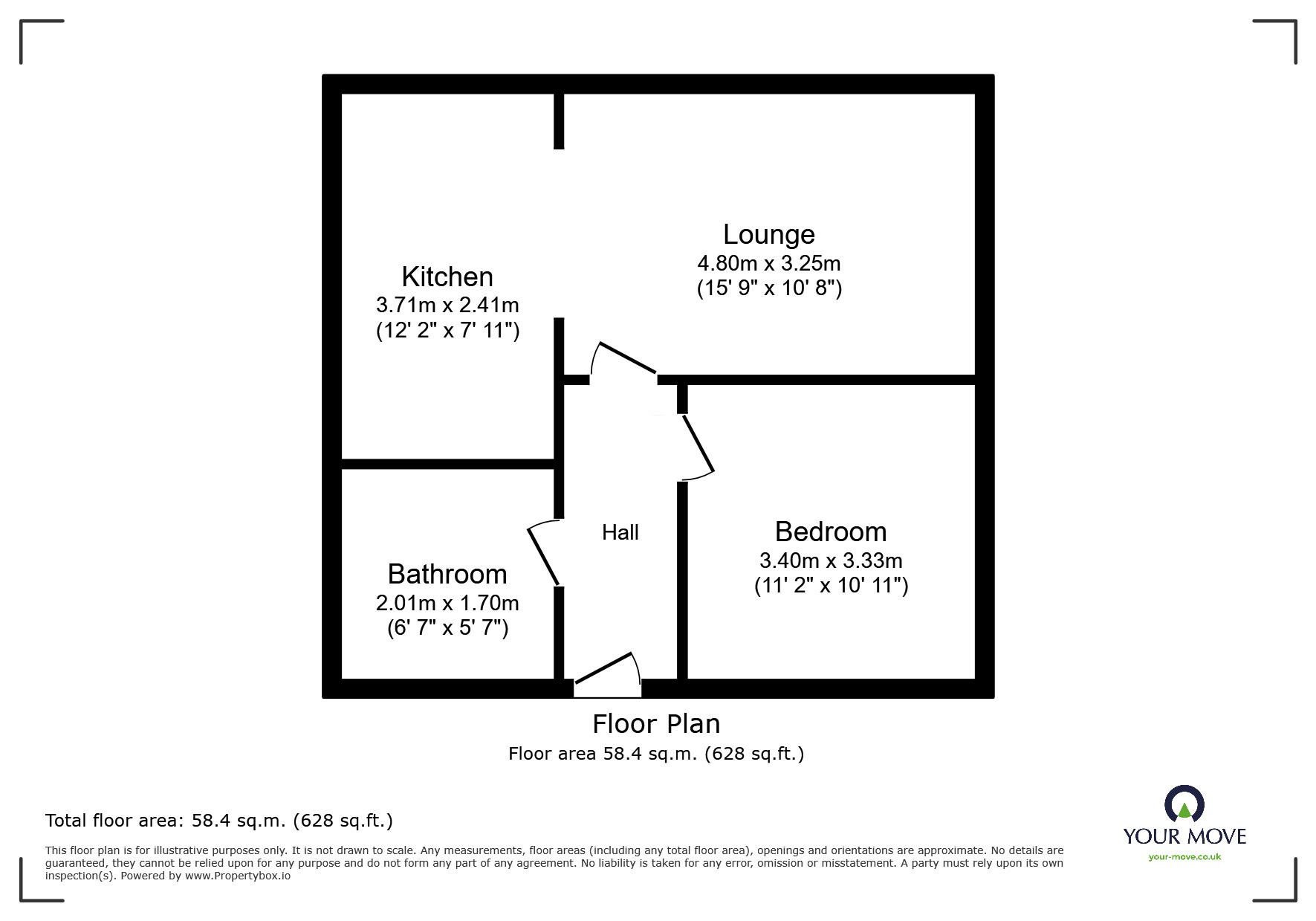 Floorplan of 1 bedroom Flat to rent, Cambria Avenue, Rochester, Kent, ME1