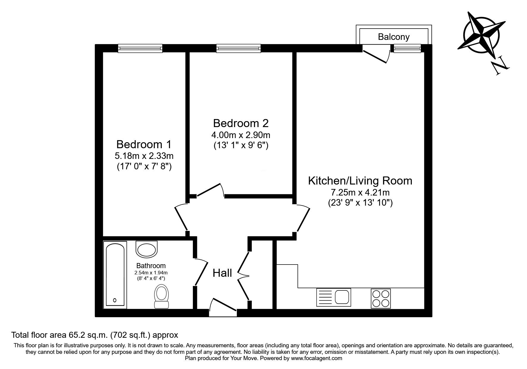 Floorplan of 2 bedroom Flat to rent, Ocean Drive, Gillingham, Kent, ME7