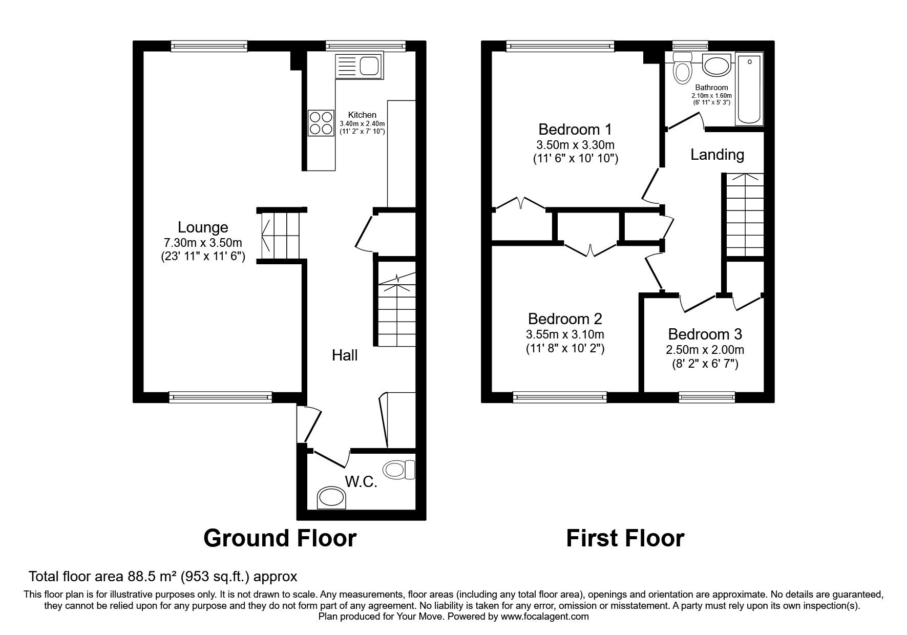 Floorplan of 3 bedroom Mid Terrace House for sale, Wakeley Road, Rainham, Kent, ME8
