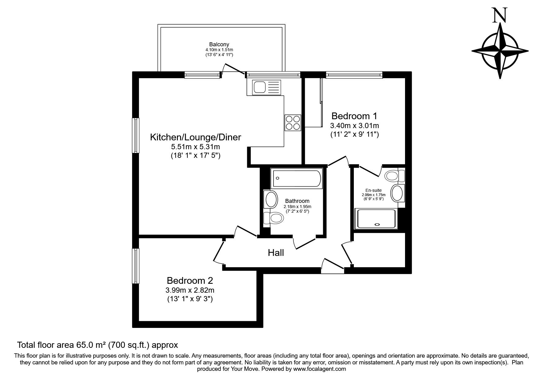 Floorplan of 2 bedroom Flat for sale, Pegasus Way, Gillingham, Kent, ME7