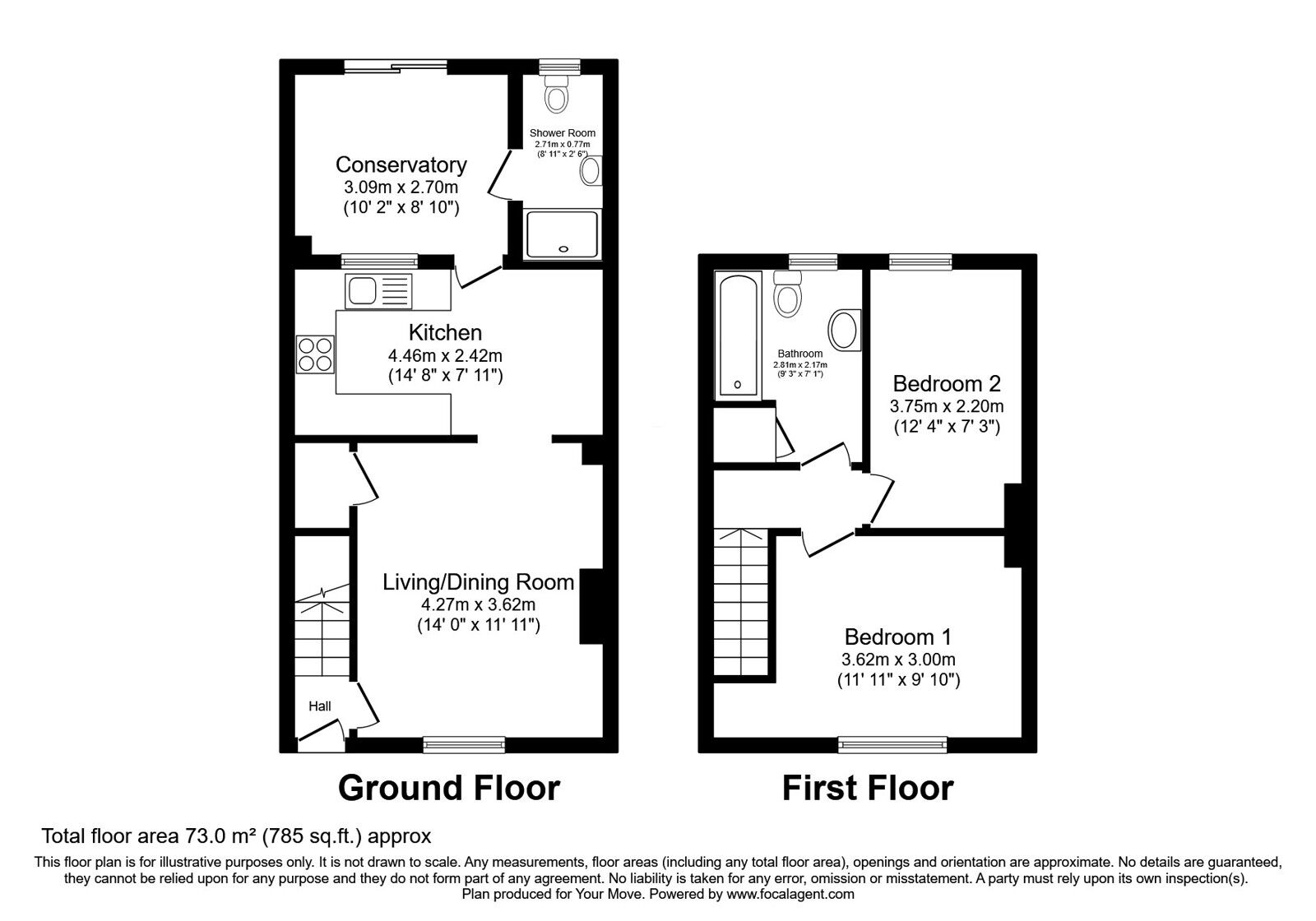 Floorplan of 2 bedroom Mid Terrace House for sale, Fourth Avenue, Gillingham, Kent, ME7