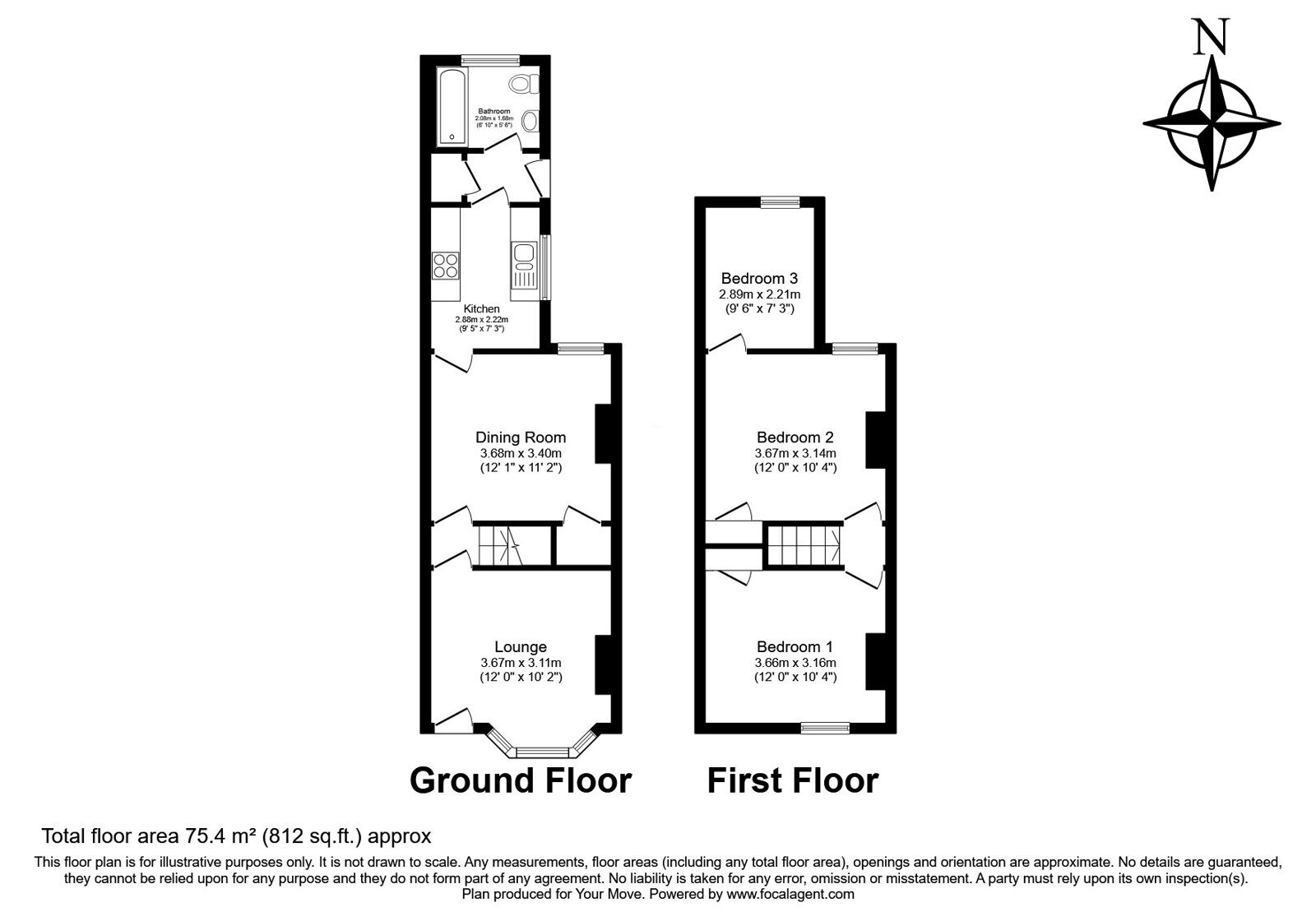 Floorplan of 3 bedroom Mid Terrace House for sale, St. Johns Road, Gillingham, Kent, ME7