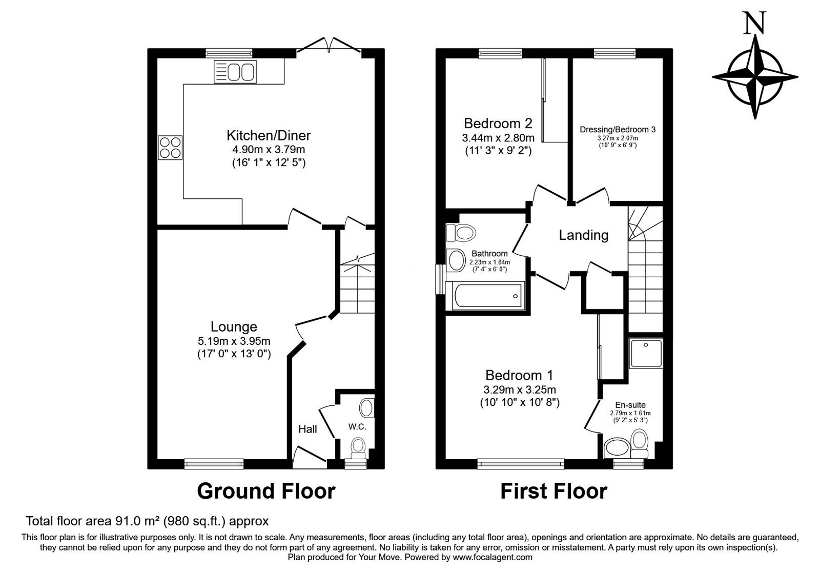 Floorplan of 3 bedroom Semi Detached House for sale, Amherst Hill, Gillingham, Kent, ME7