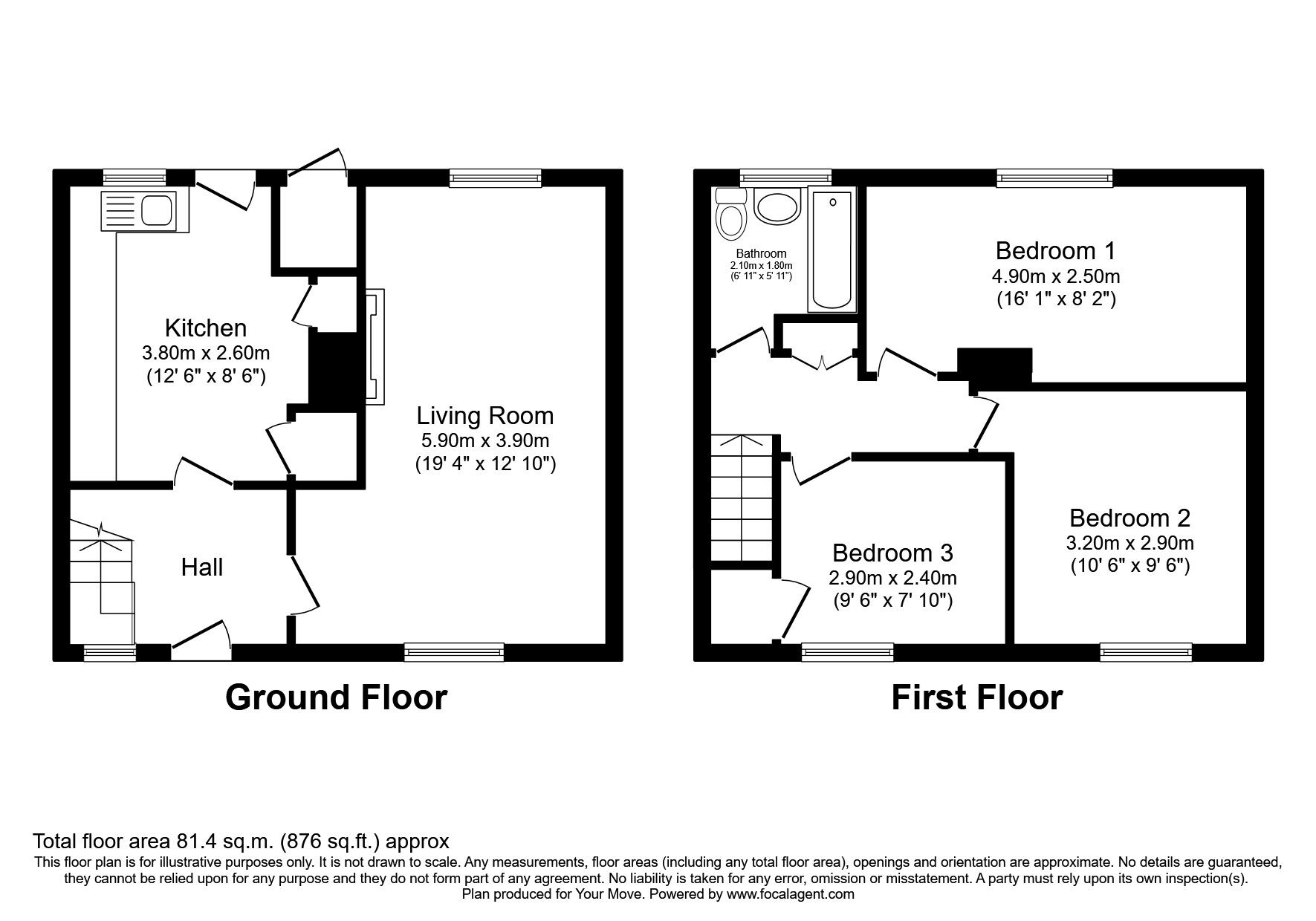 Floorplan of 3 bedroom Mid Terrace House to rent, Lorne Court, Glenrothes, KY6