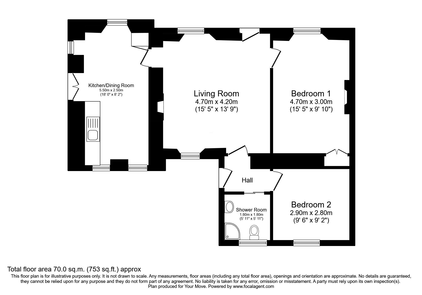 Floorplan of 2 bedroom Semi Detached Bungalow for sale, Ladybank, Cupar, KY15