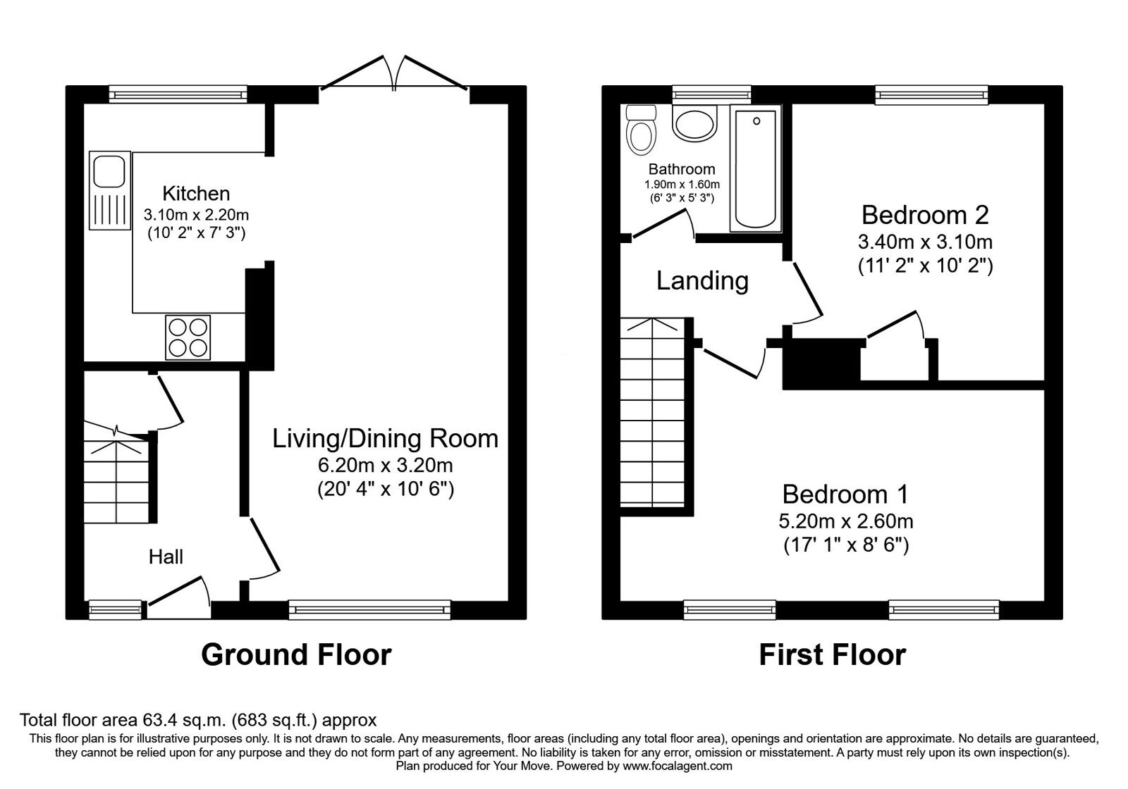 Floorplan of 2 bedroom Mid Terrace House for sale, Rimbleton Avenue, Glenrothes, KY6