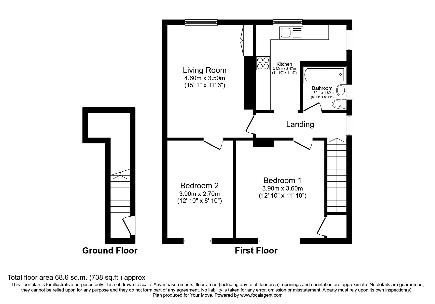 Floorplan of 2 bedroom  Flat for sale, Macindoe Crescent, Kirkcaldy, Fife, KY1