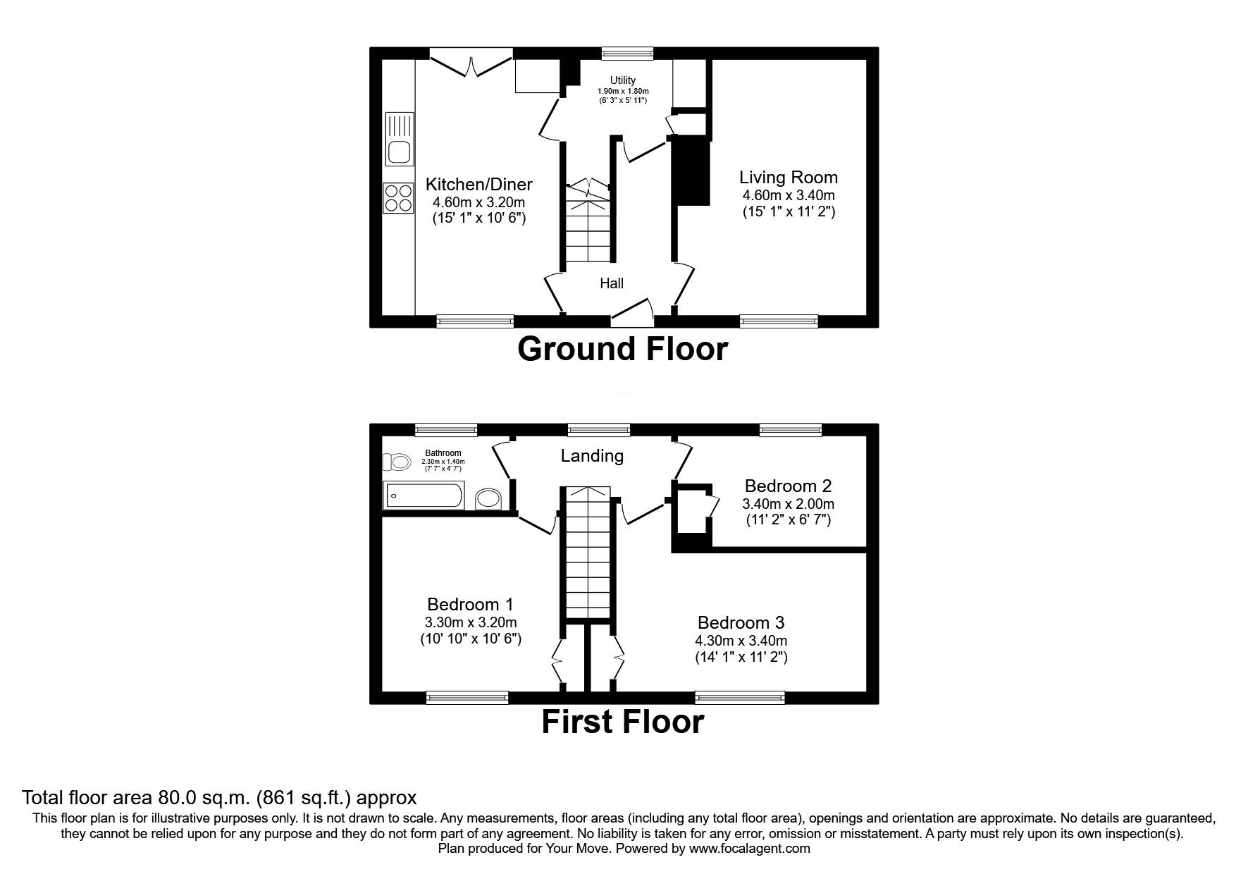 Floorplan of 3 bedroom End Terrace House for sale, Clyde Court, Glenrothes, Fife, KY6