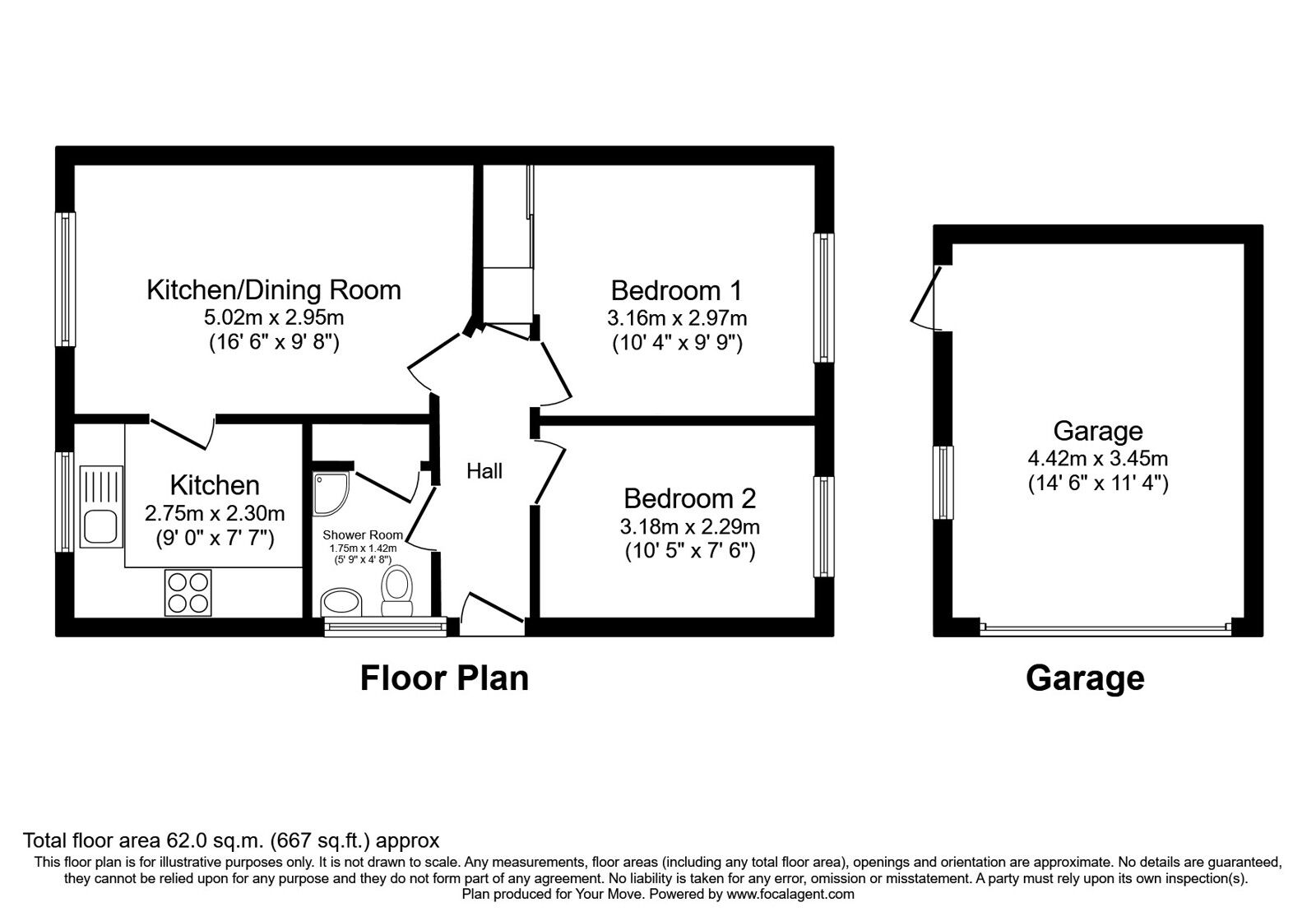 Floorplan of 2 bedroom Semi Detached Bungalow for sale, Cedar Drive, Glenrothes, Fife, KY7