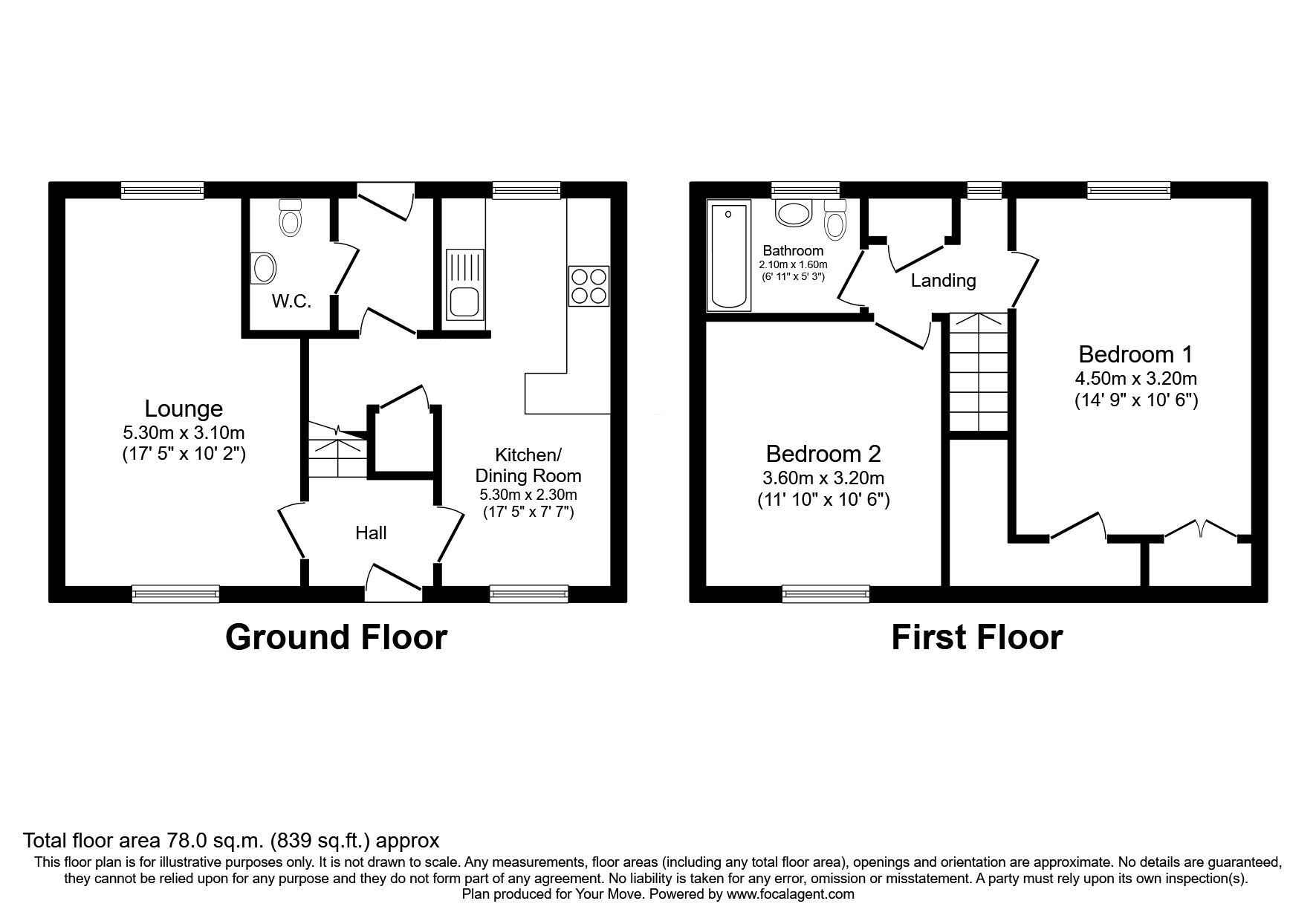 Floorplan of 2 bedroom Mid Terrace House for sale, Elrick Park, Glenrothes, KY7