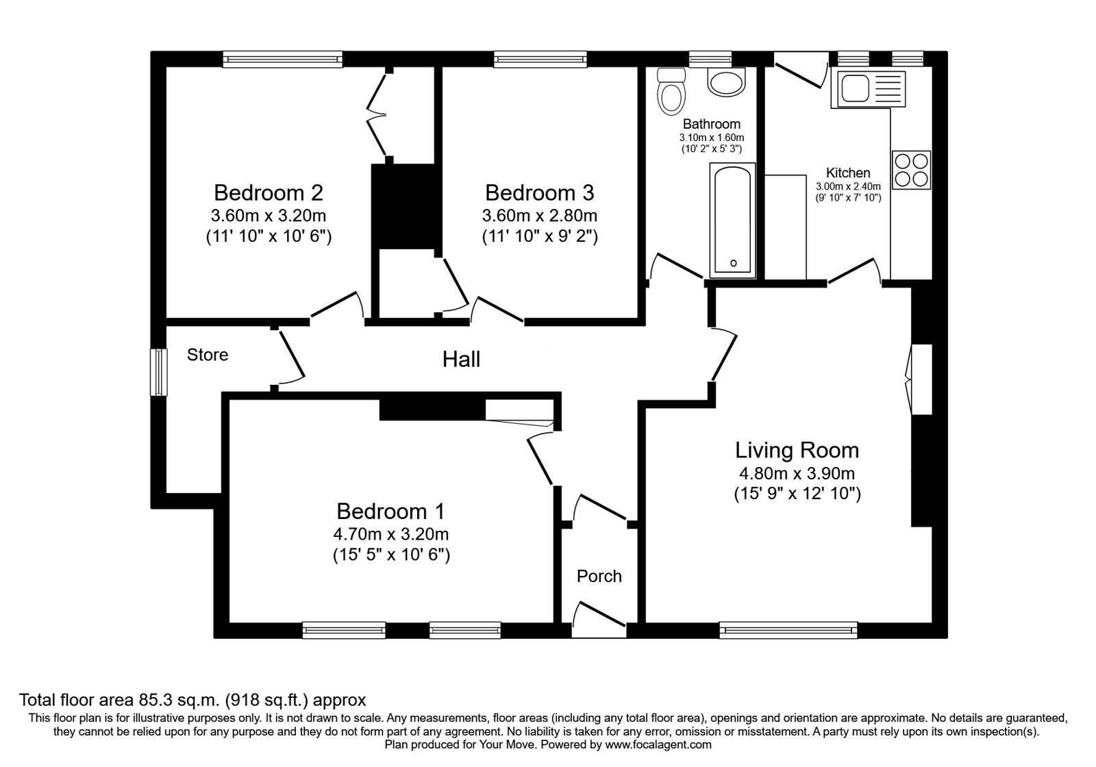 Floorplan of 3 bedroom  Flat for sale, Croft Crescent, Markinch, Fife, KY7