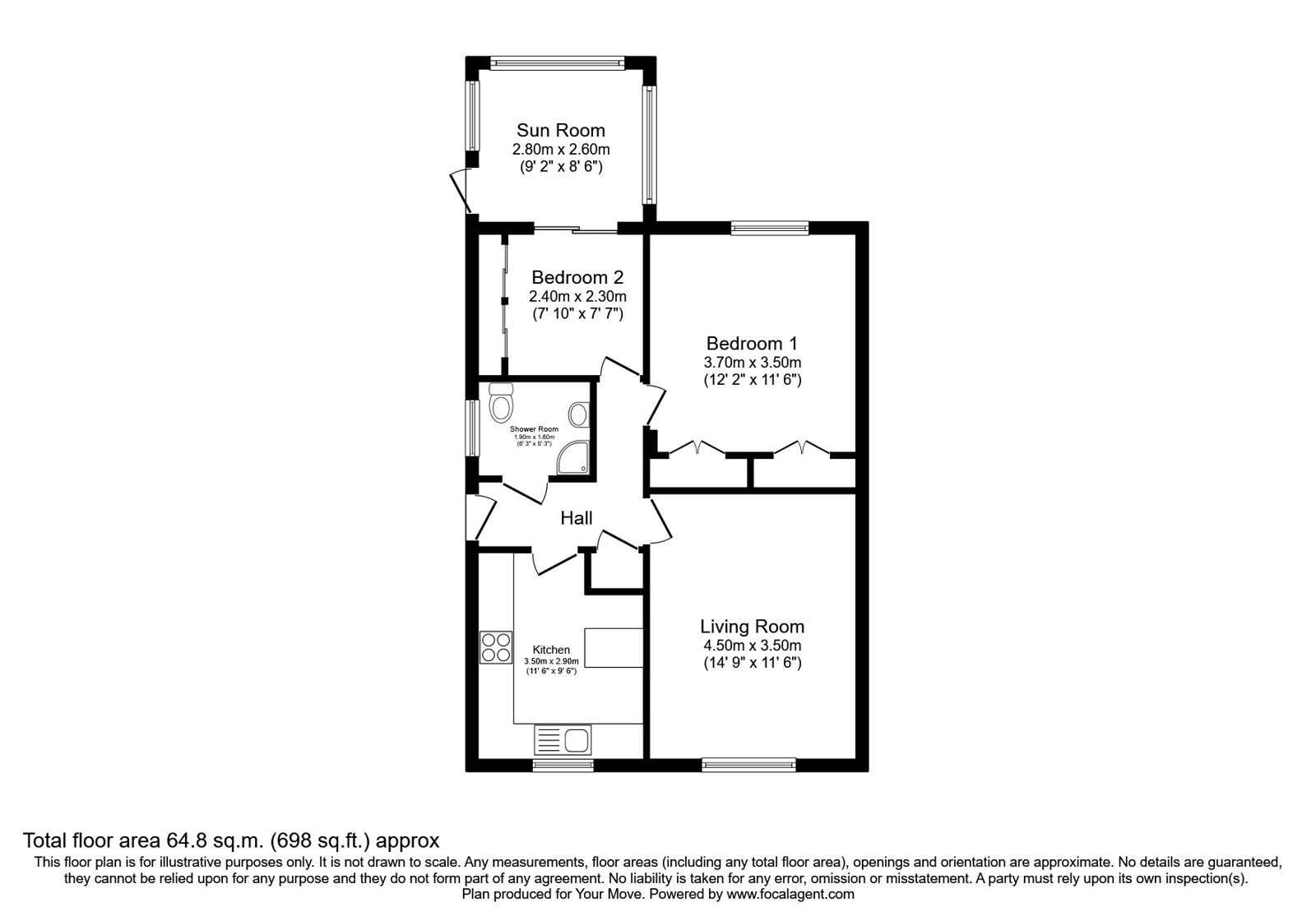 Floorplan of 2 bedroom Semi Detached Bungalow for sale, Fortharfield, Freuchie, Fife, KY15