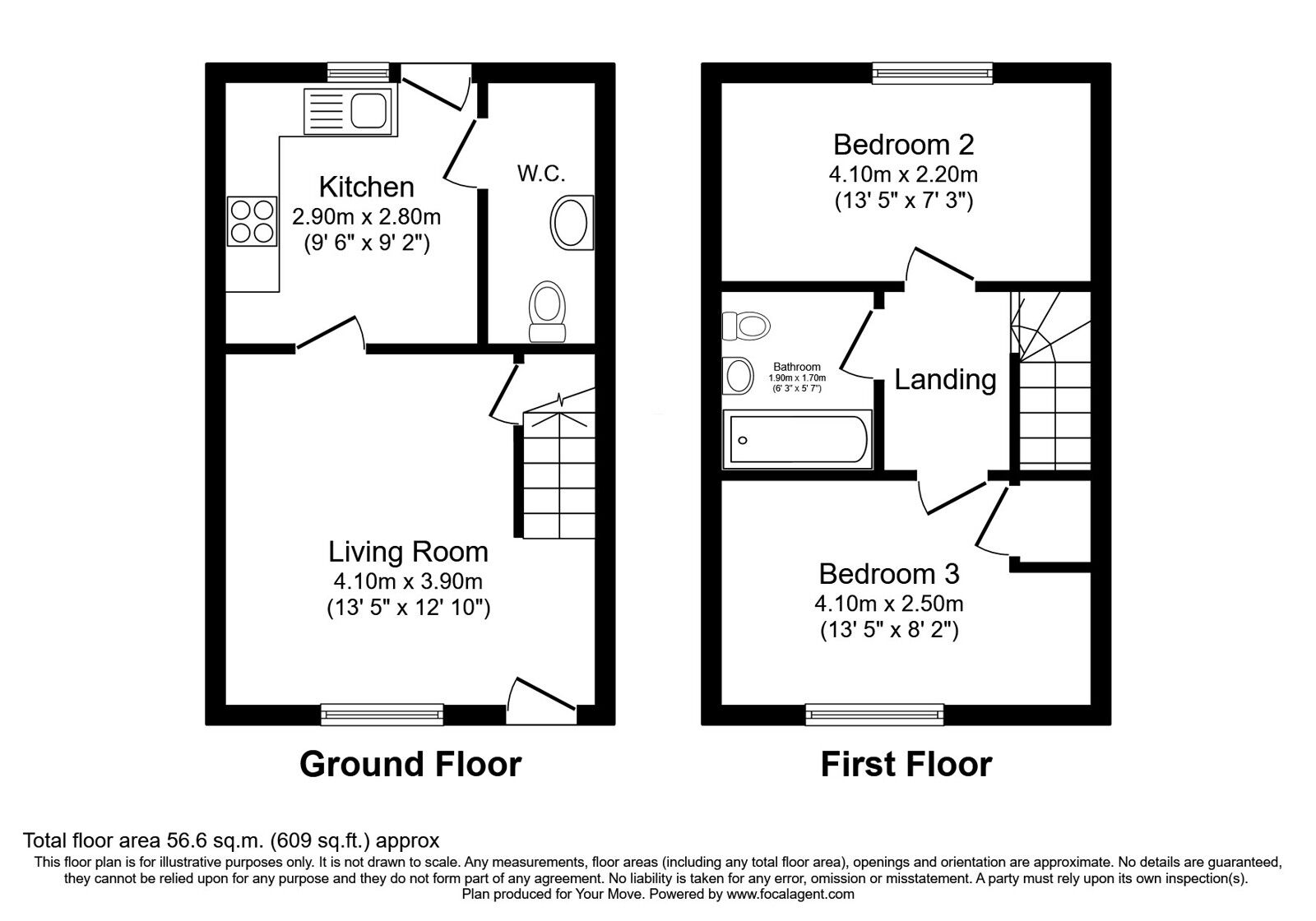 Floorplan of 2 bedroom Mid Terrace House for sale, Rosslyn Crescent, Kirkcaldy, Fife, KY1