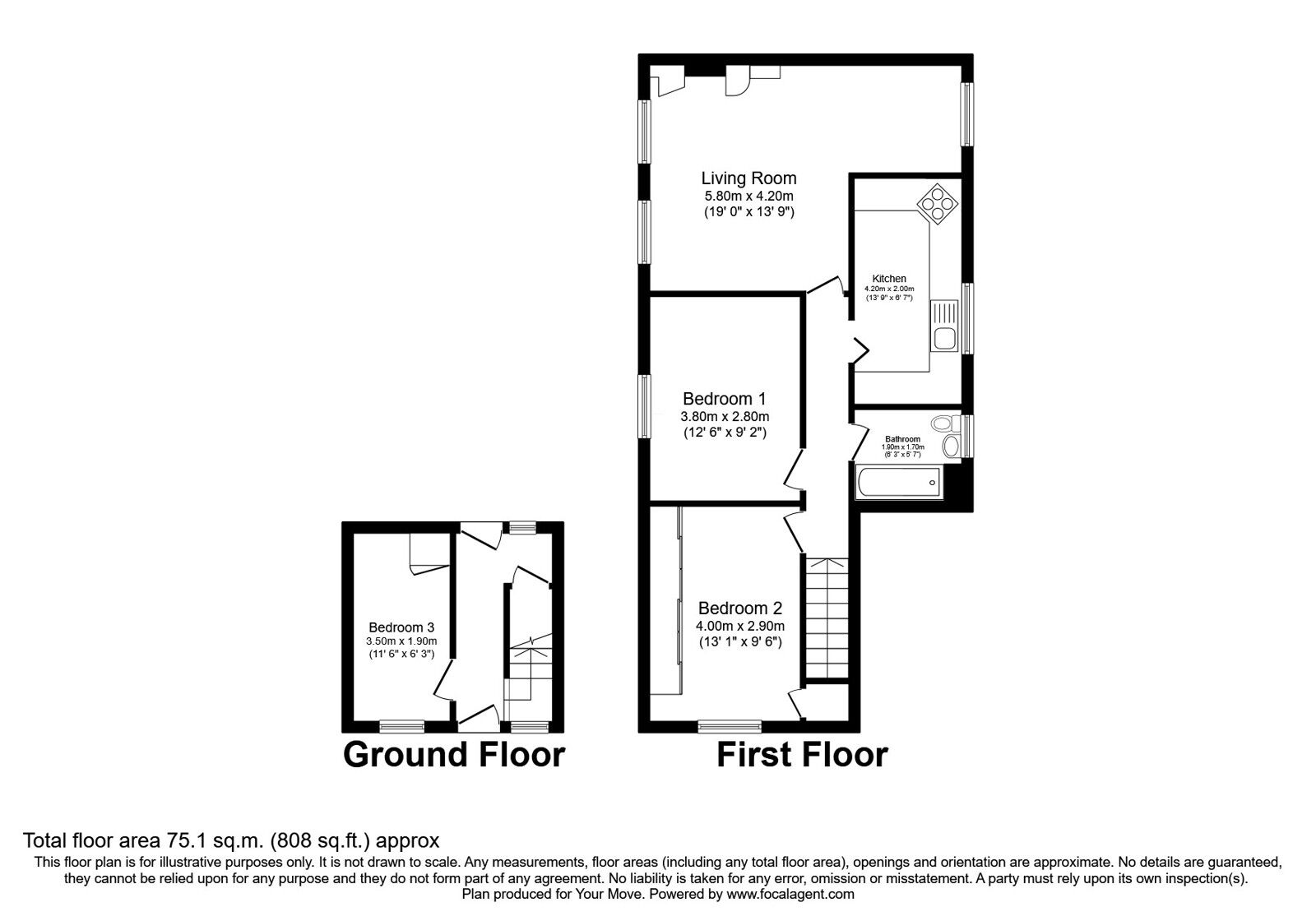 Floorplan of 3 bedroom Mid Terrace House for sale, Cromarty Court, Glenrothes, Fife, KY6