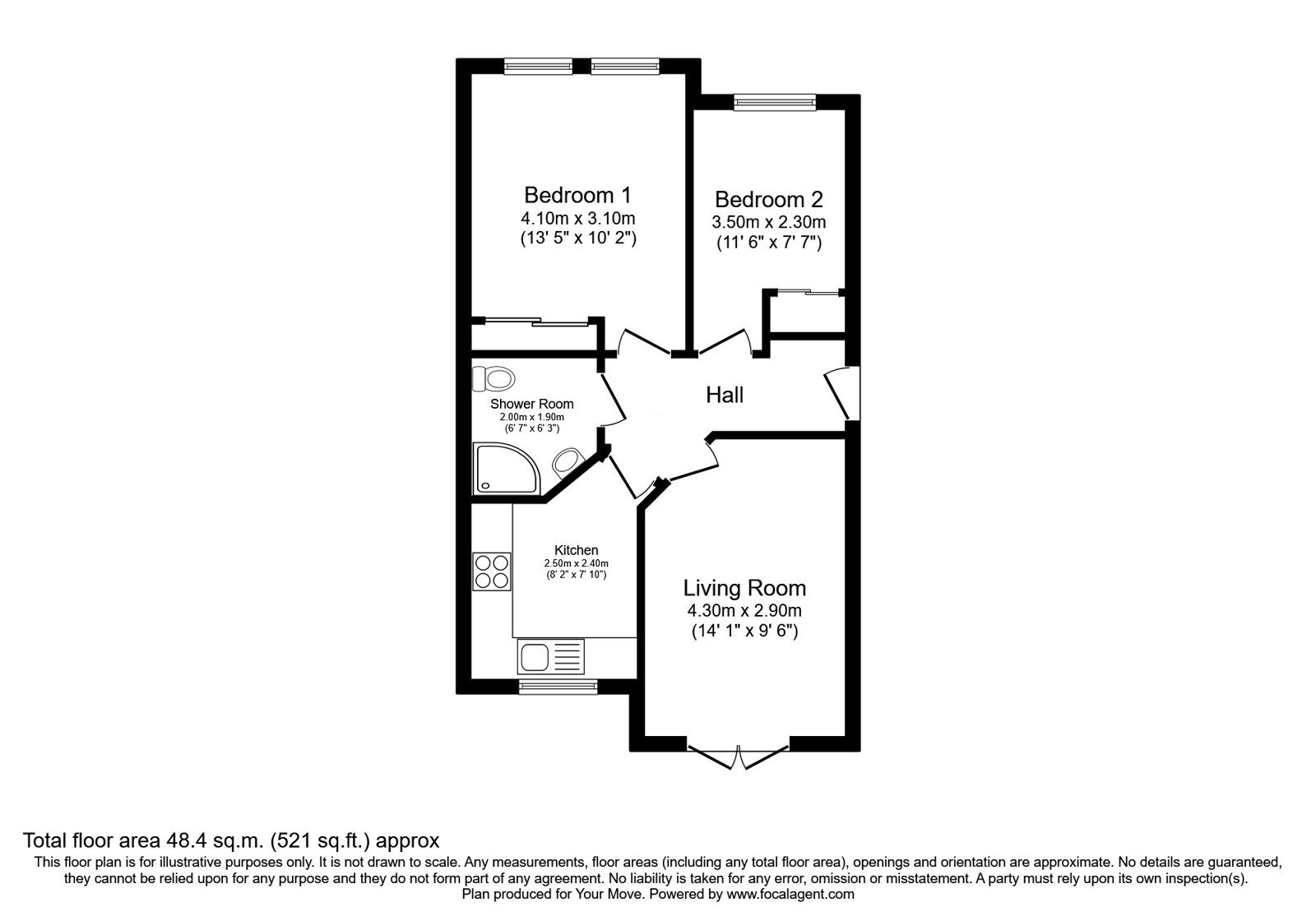 Floorplan of 2 bedroom Semi Detached Bungalow for sale, Joe Temperley Wynd, Lochgelly, Fife, KY5