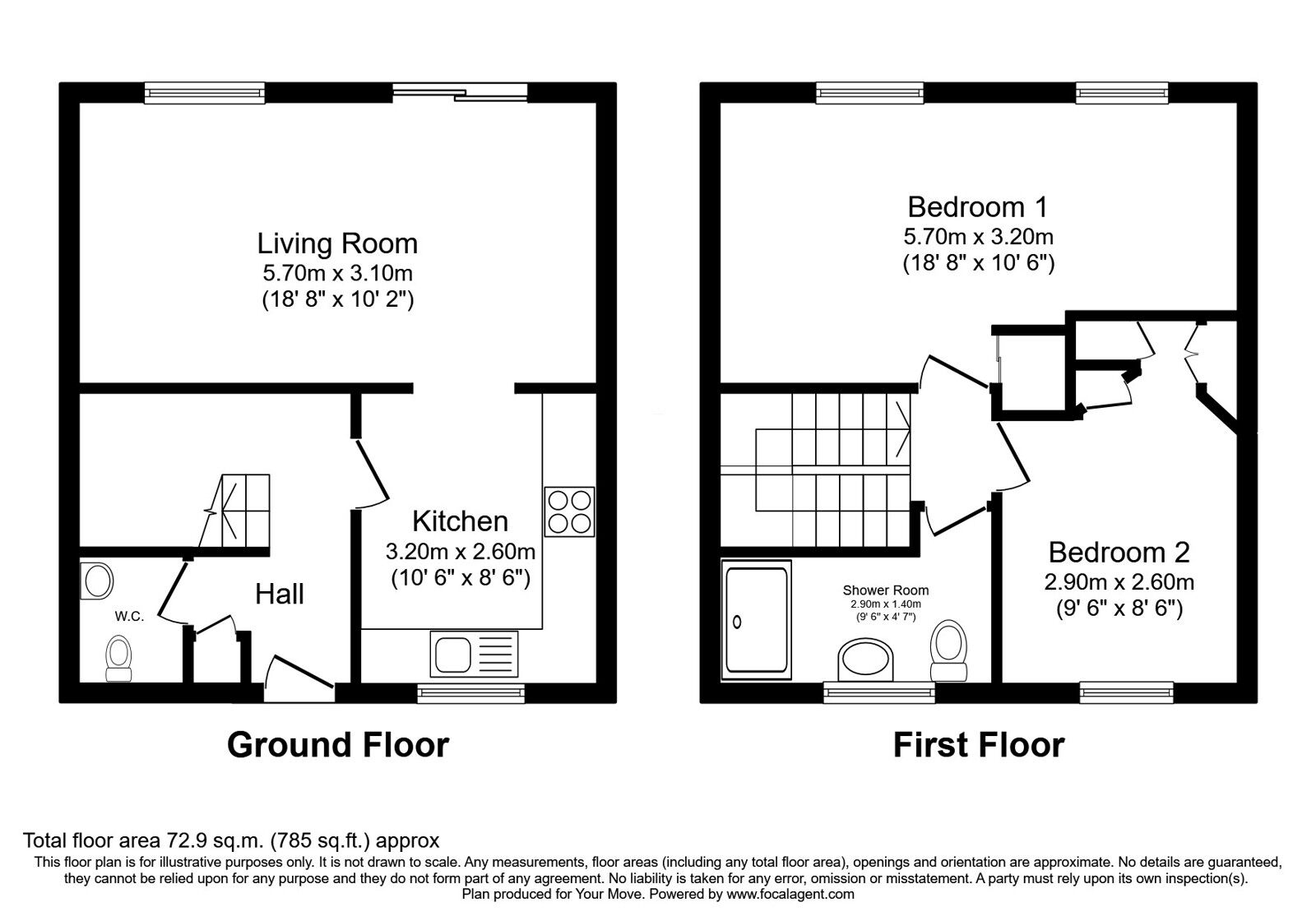 Floorplan of 2 bedroom Mid Terrace House for sale, Cluny Place, Glenrothes, Fife, KY7