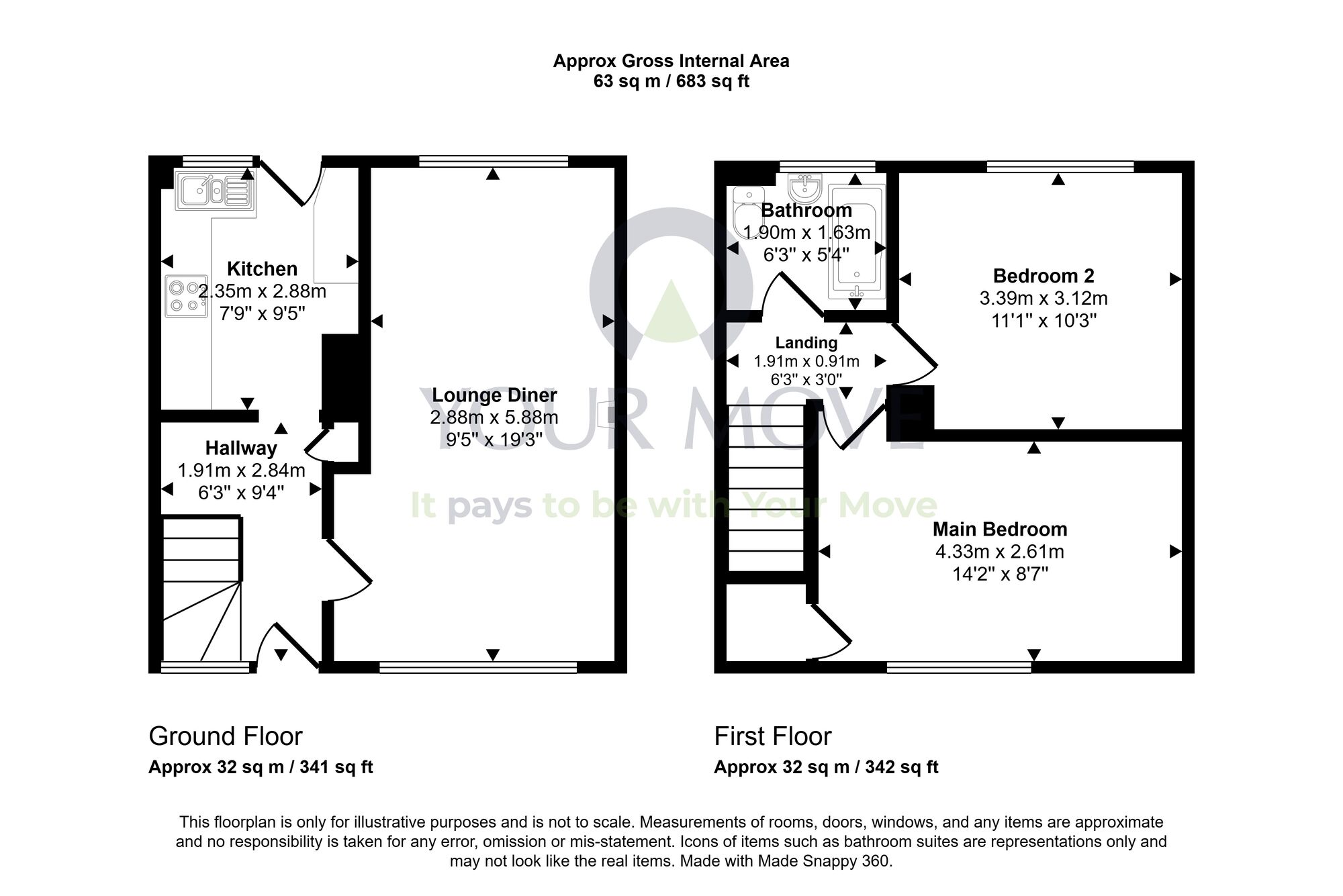 Floorplan of 2 bedroom Mid Terrace House for sale, Sinclair Avenue, Glenrothes, Fife, KY6