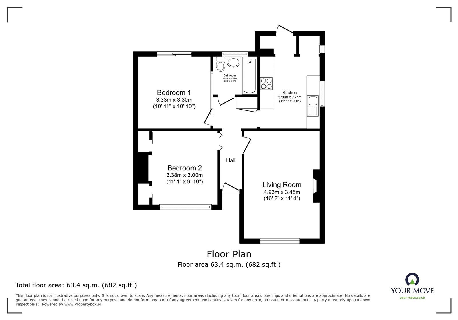 Floorplan of 2 bedroom Semi Detached Bungalow to rent, Hill View Road, Longfield, Kent, DA3